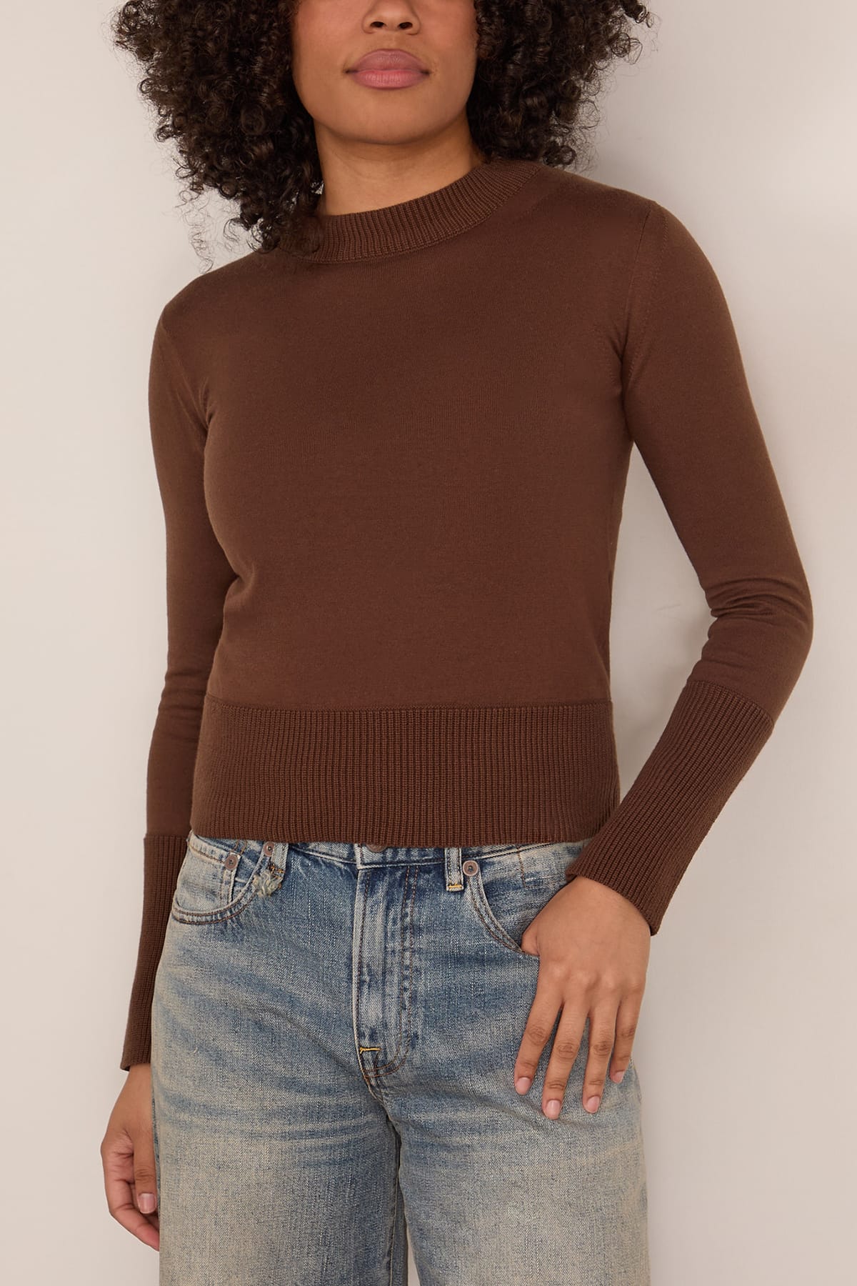Cotton Cashmere Knit Pullover in Brown - Image 3