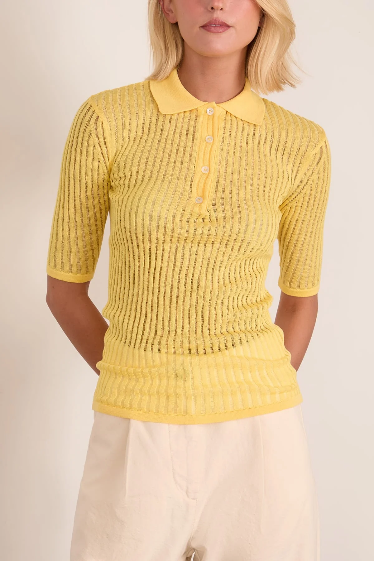 Cotton Net Rib Top in Daffodil - Image 3