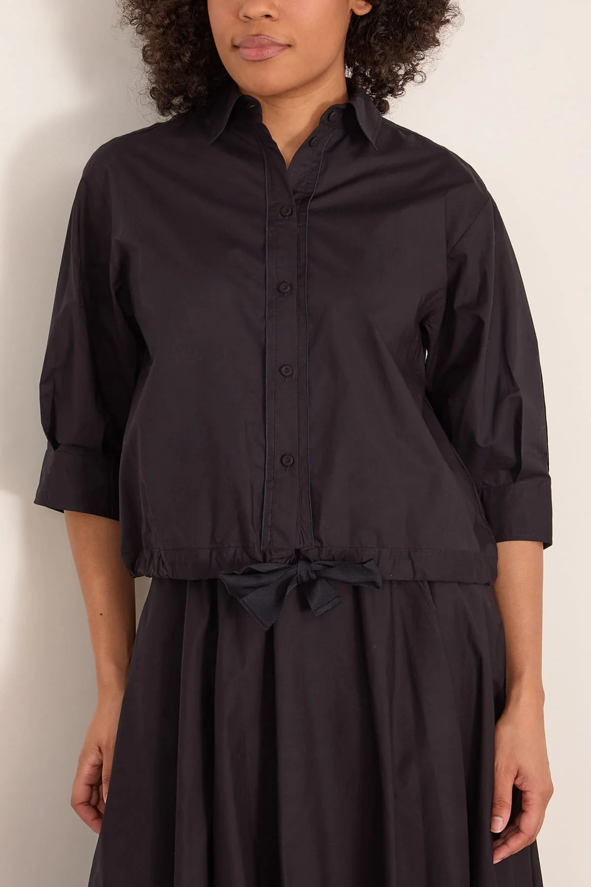 Cotton Popline Half Sleeve Shirt in Notte - Image 3