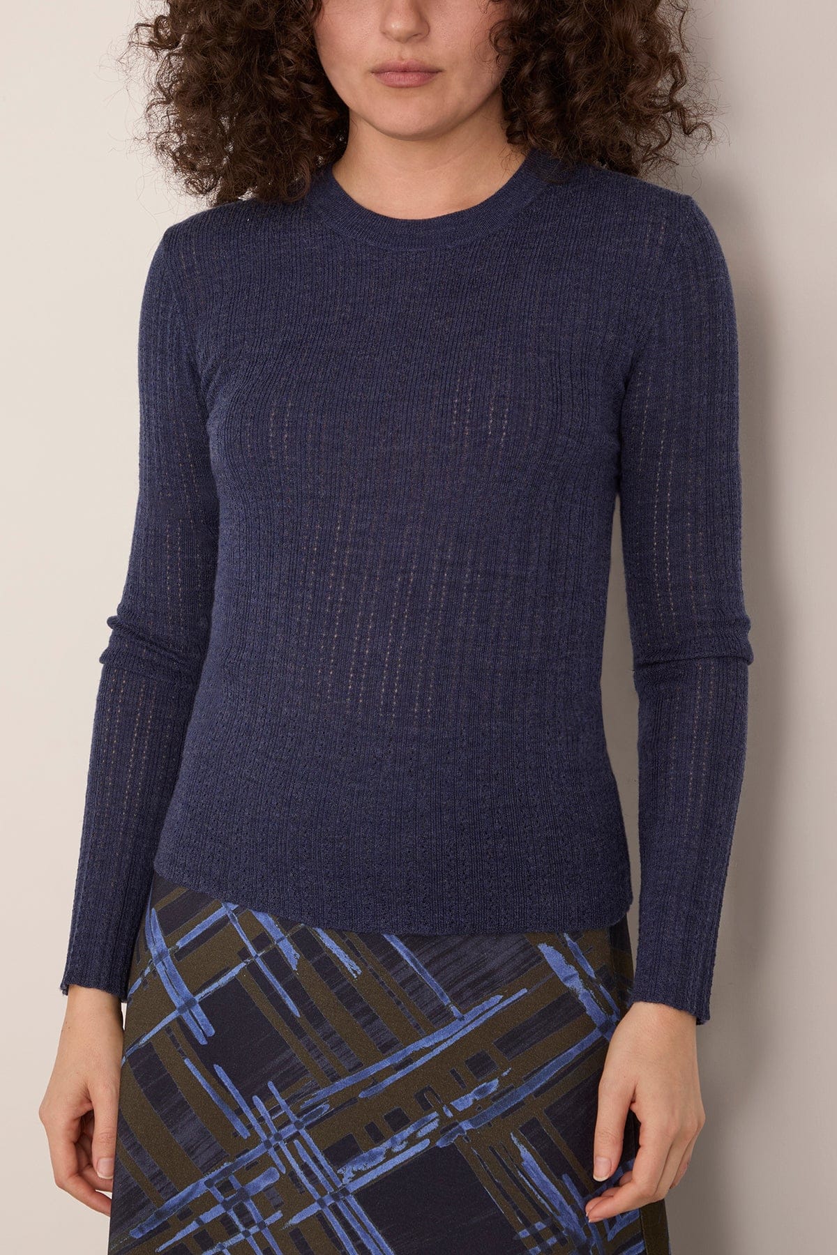 Crew Neck Kayden Top in Melange Navy - Image 3