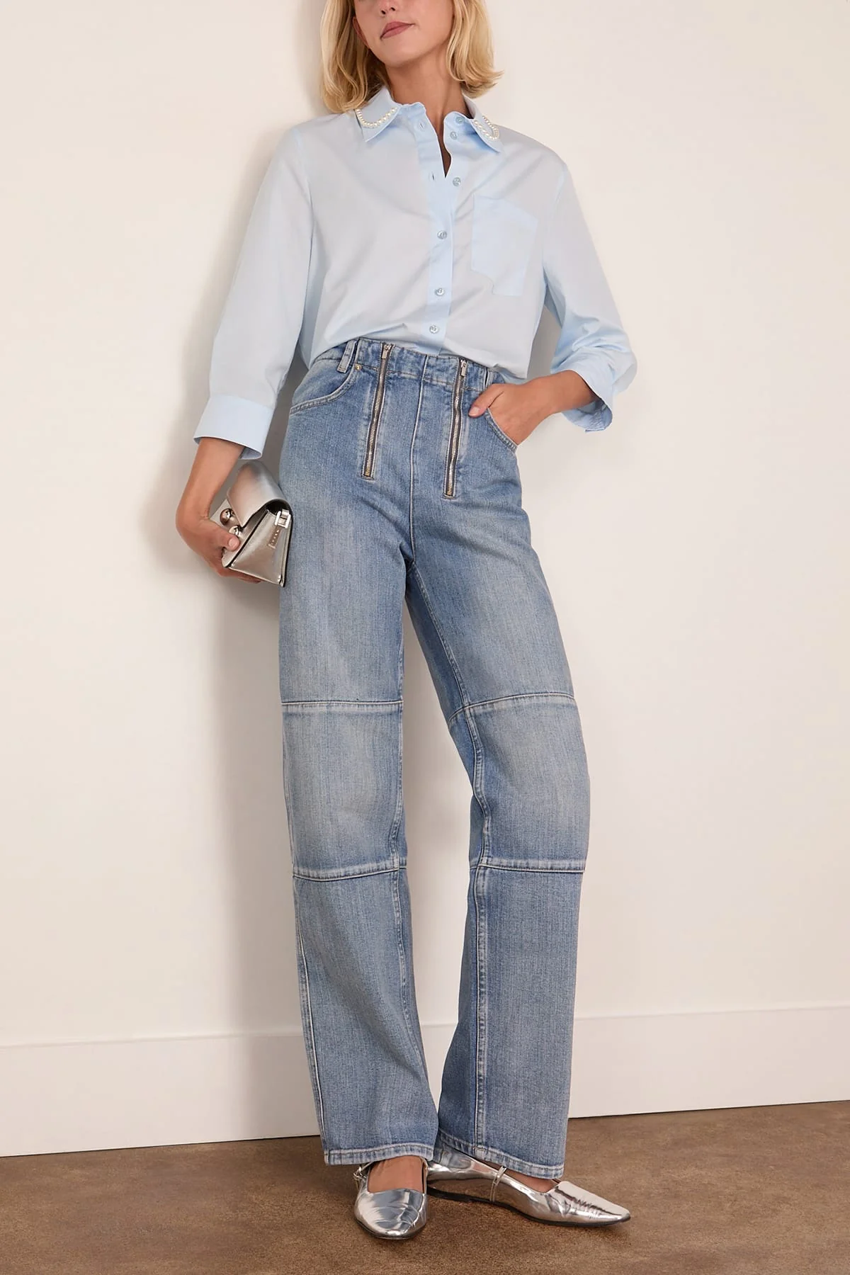 Cropped Masculine Shirt in Baby Blue/Pearl - Image 2