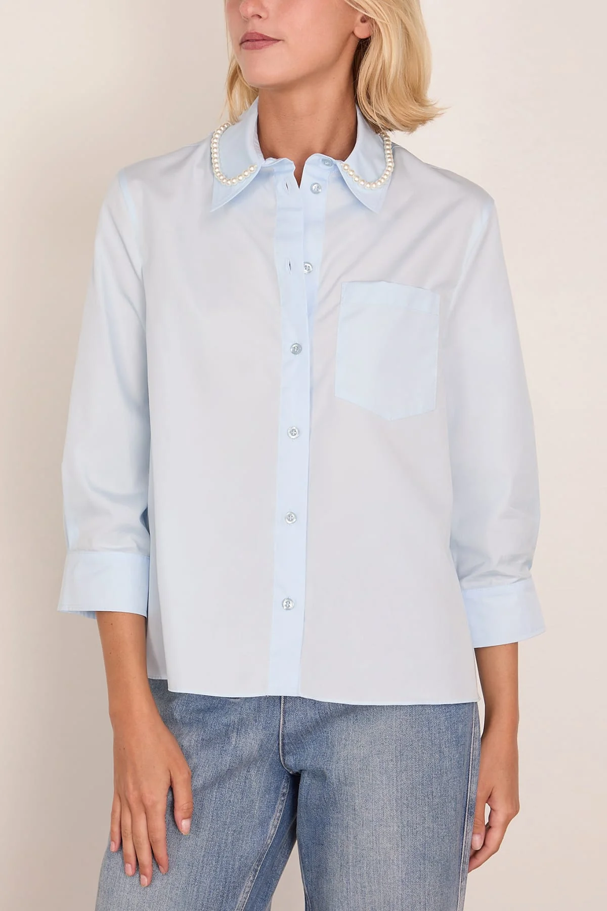 Cropped Masculine Shirt in Baby Blue/Pearl - Image 3