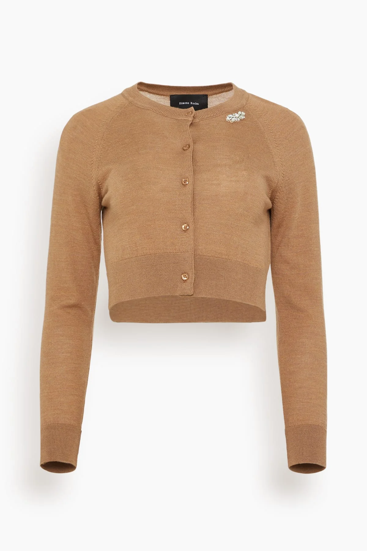 Cropped Merino Silk Cardigan in Chestnut/Pearl/Clear