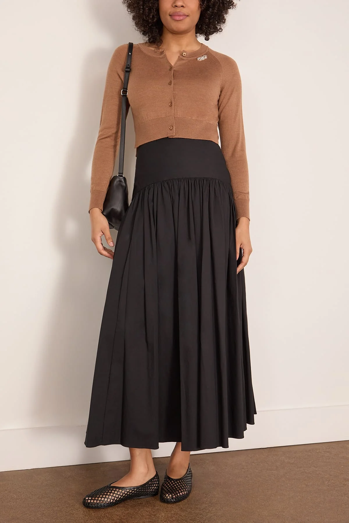 Cropped Merino Silk Cardigan in Chestnut/Pearl/Clear - Image 2