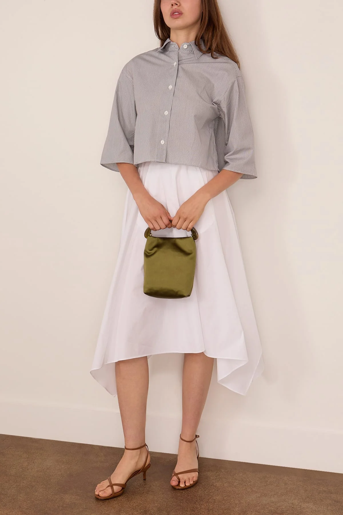 Cropped Short Sleeve Shirt in Pinstripe Black/White - Image 2