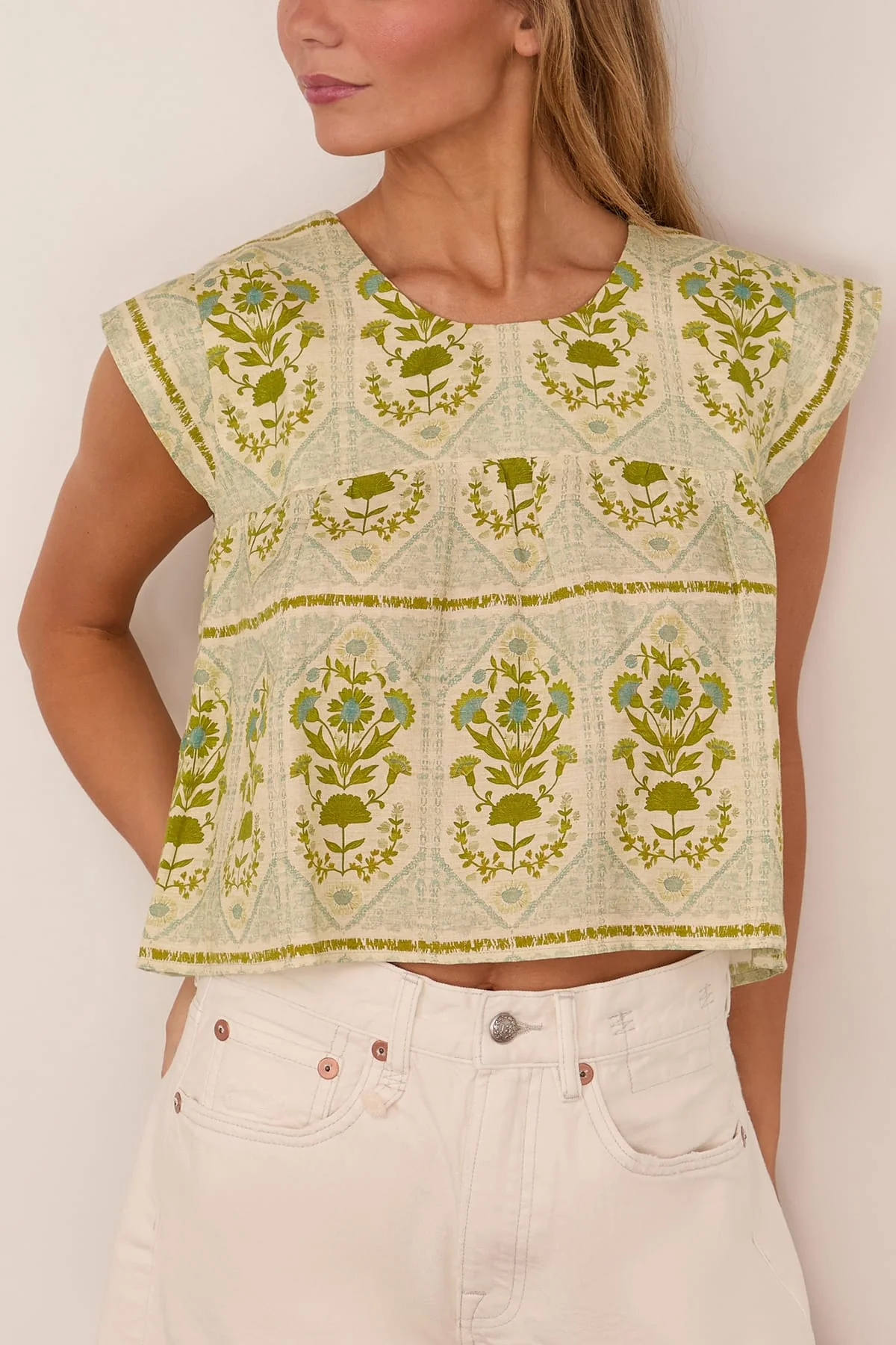Delphine Top in Green Trellis - Image 3