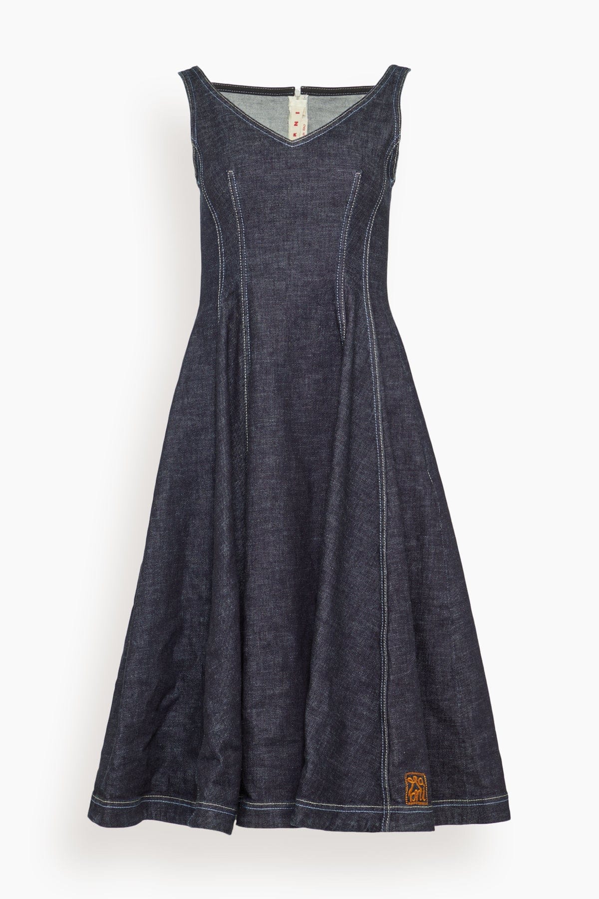 Denim Midi Balloon Dress in Blue/Black