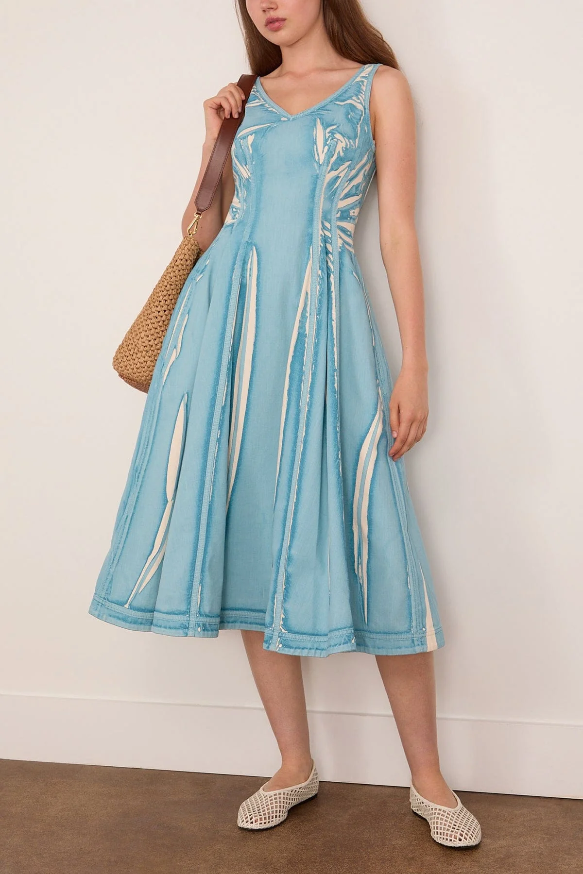 Denim Midi Balloon Dress in Sky - Image 2