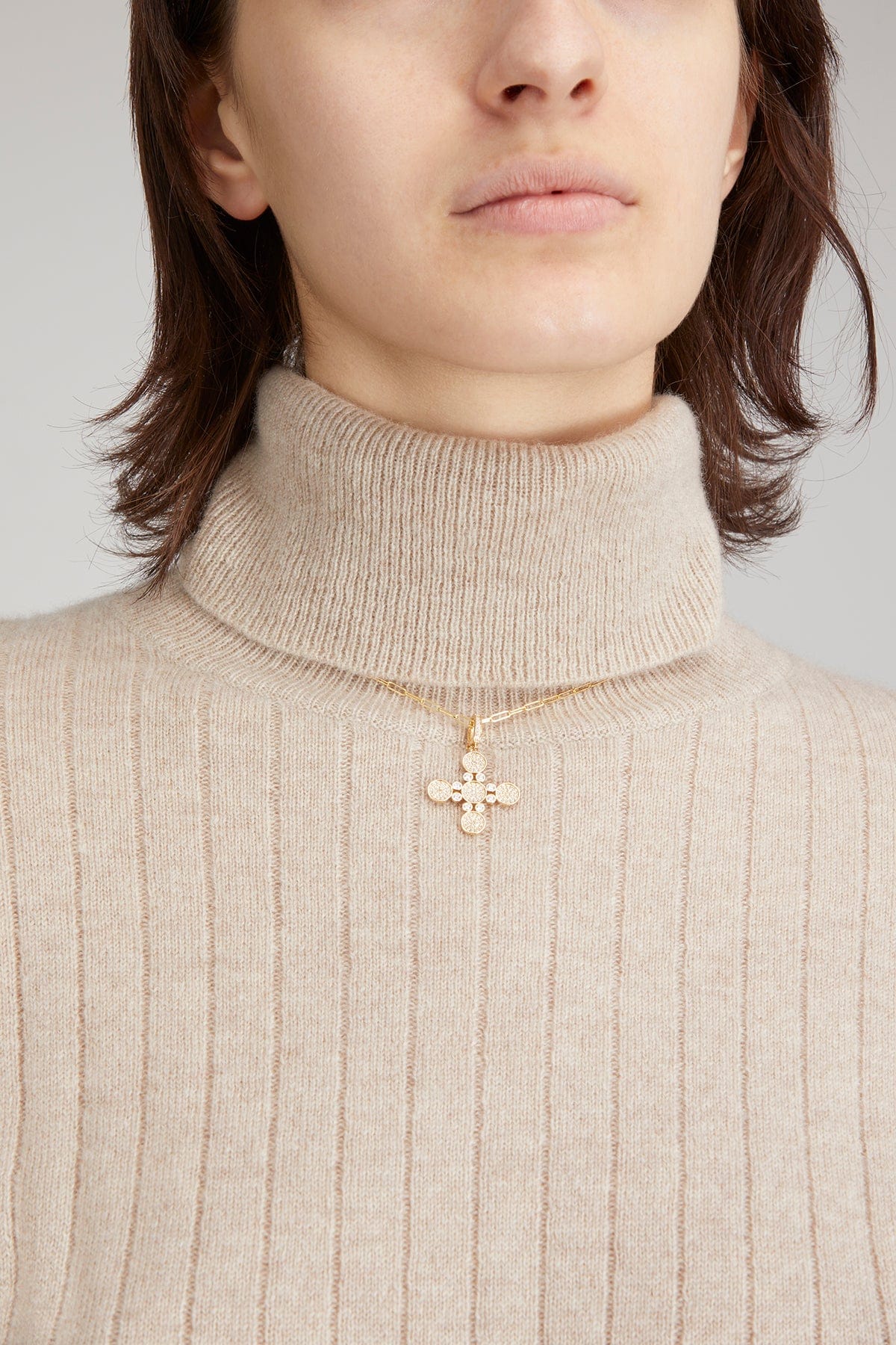 Diamond Arles Cross Pendant with Adjustable Bail in 14k Yellow Gold - Image 2