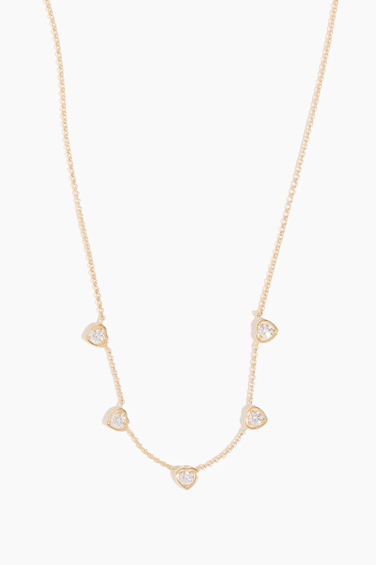 Diamond Heart Station Necklace in 14k Yellow Gold