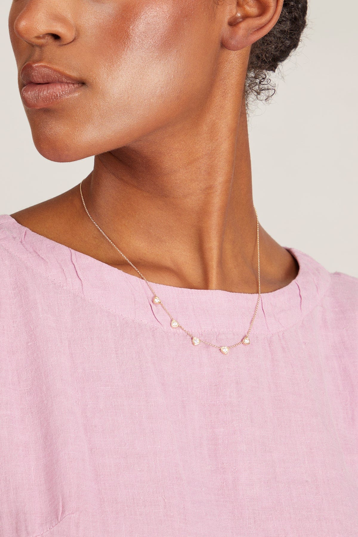Diamond Heart Station Necklace in 14k Yellow Gold - Image 2