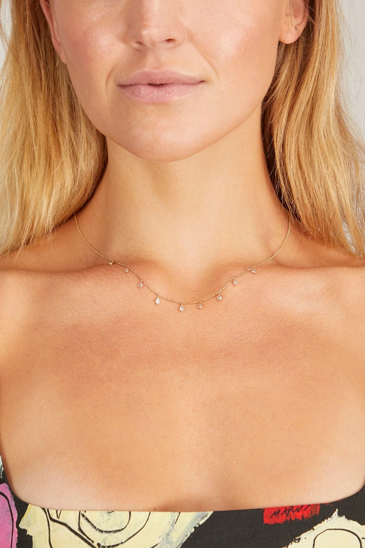 Diamond Teardrop Fringe Necklace in Yellow Gold - Image 2