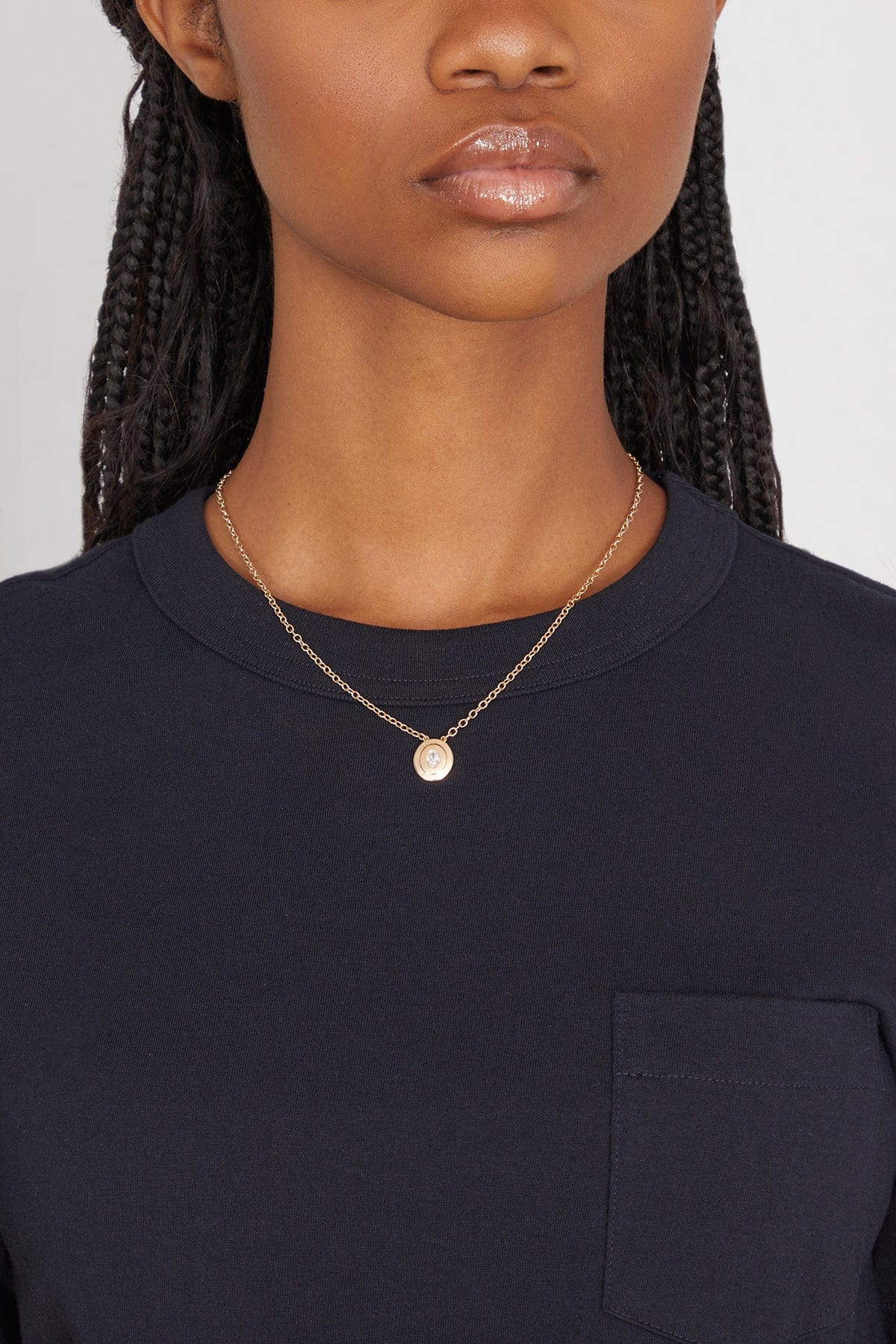 Double Bezel Solitaire Necklace in 14k Yellow Gold - Image 2