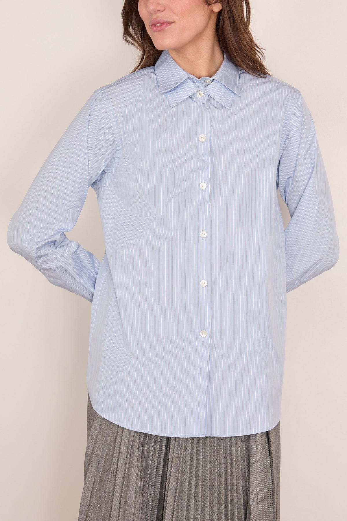 Double Collar Shirt in Blue Stripe - Image 3