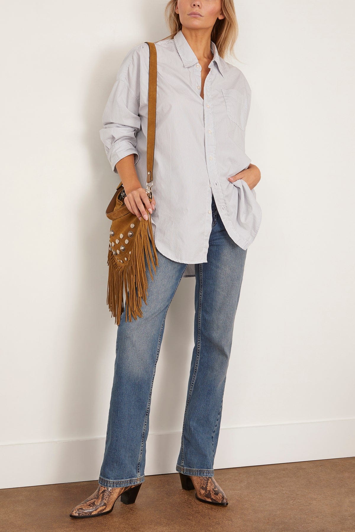 Drop Neck Oxford Shirt in Bluewhite Pinstripe - Image 2