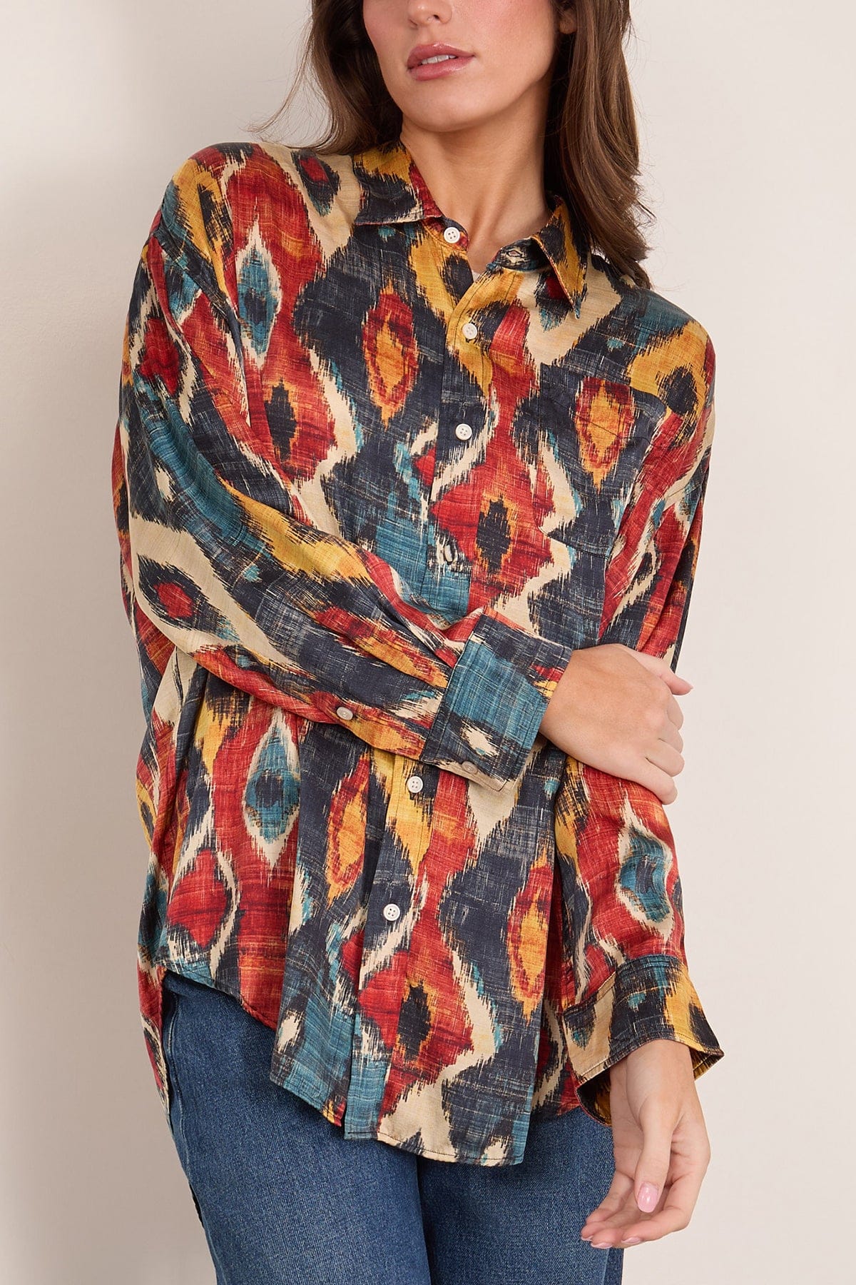 Drop Neck Shirt in Red Multicolor - Image 3
