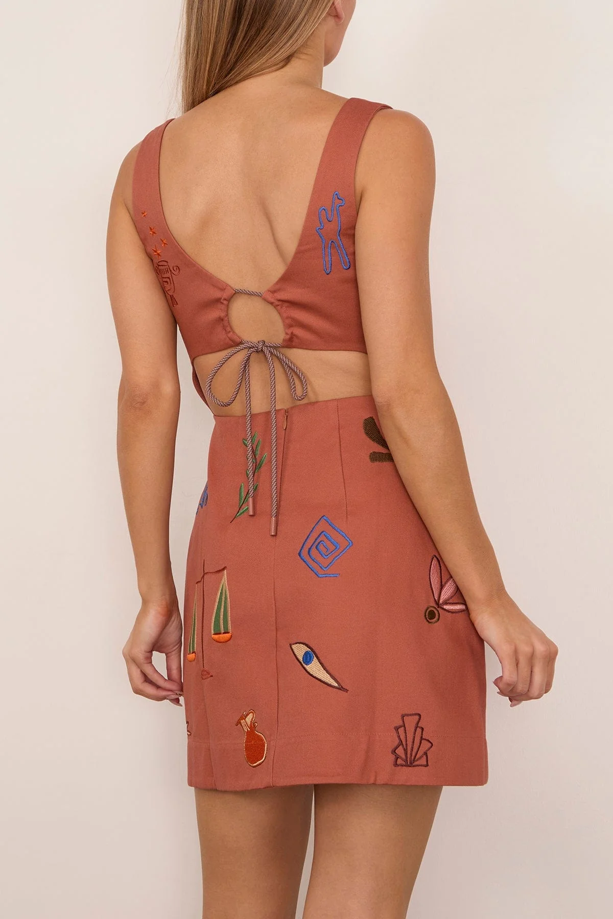 Dusty Embroidered Mini Dress in Rust - Image 4