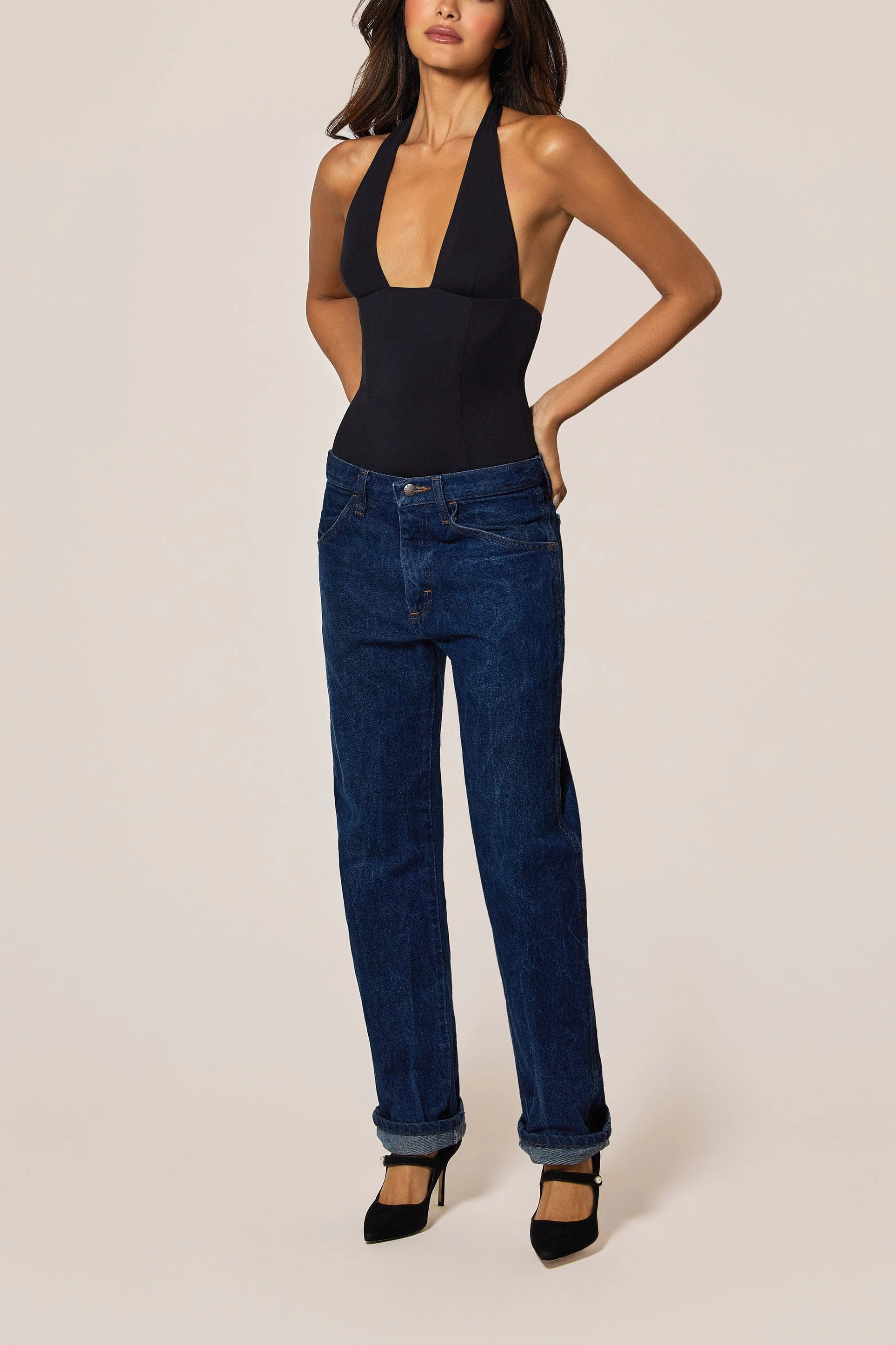Echauffe Halter Bodysuit in Black - Image 2