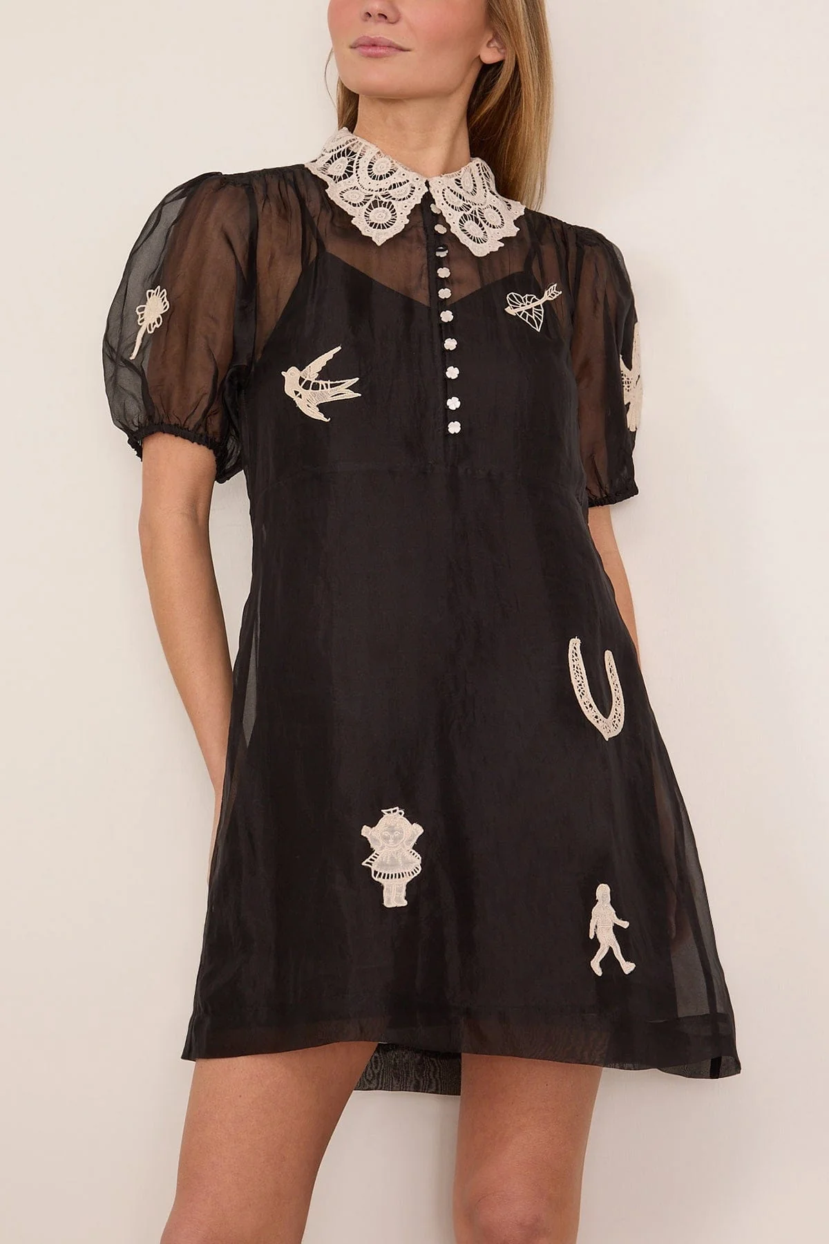 Ellison Solid Puff Sleeve Mini Dress in Black - Image 3