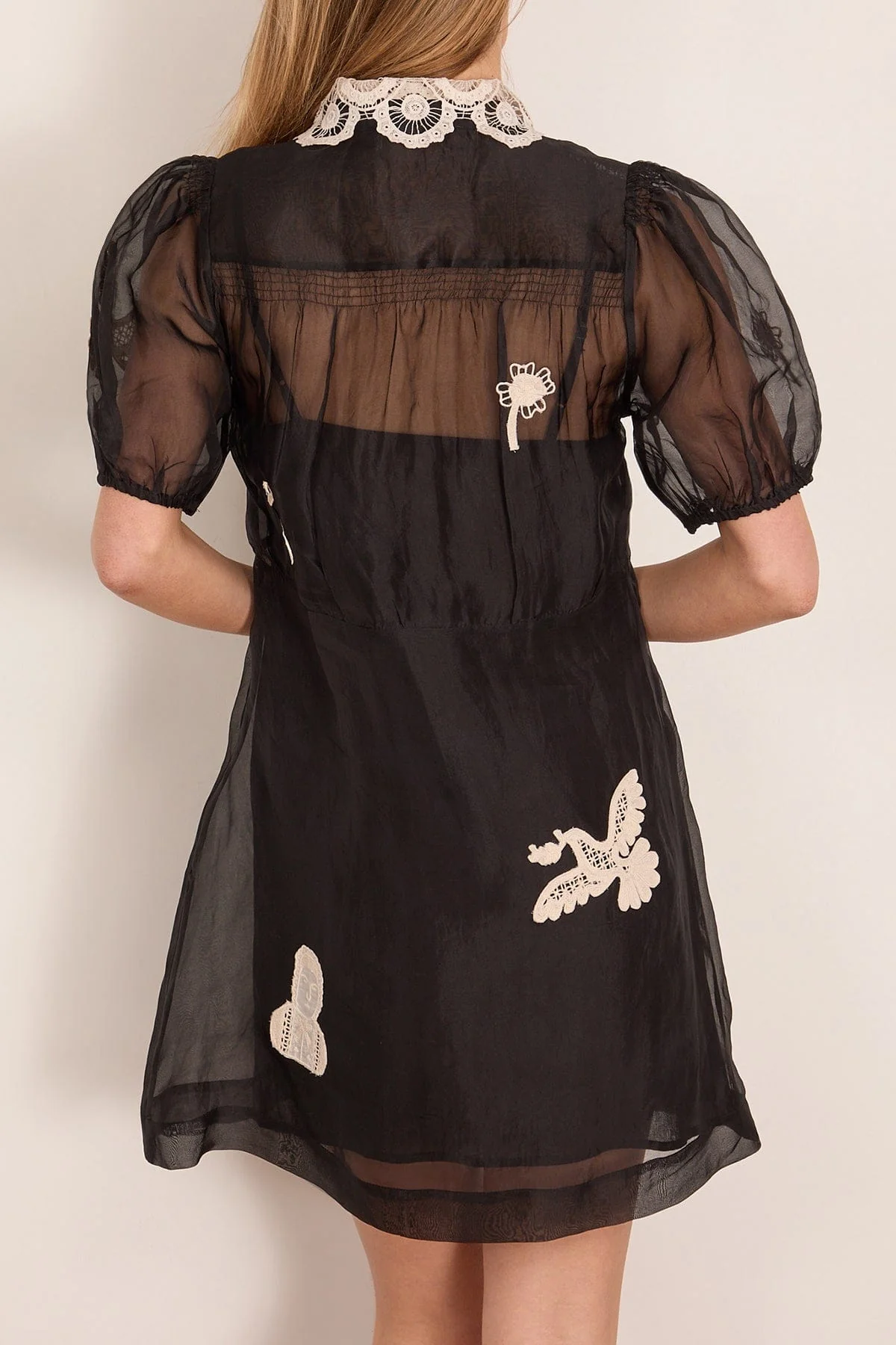 Ellison Solid Puff Sleeve Mini Dress in Black - Image 4