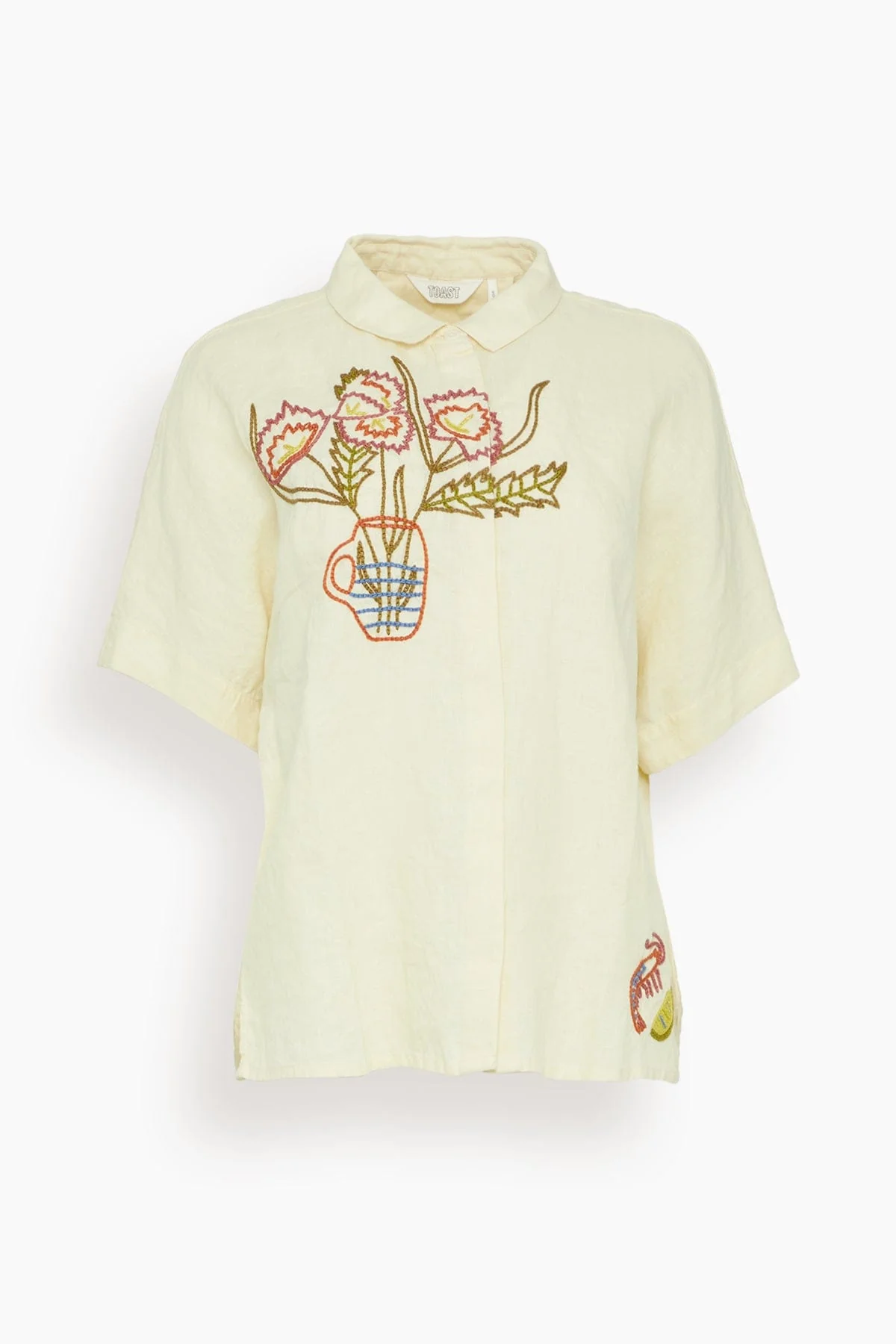 Embroidered Al Fresco Linen Shirt in Lemon Posset