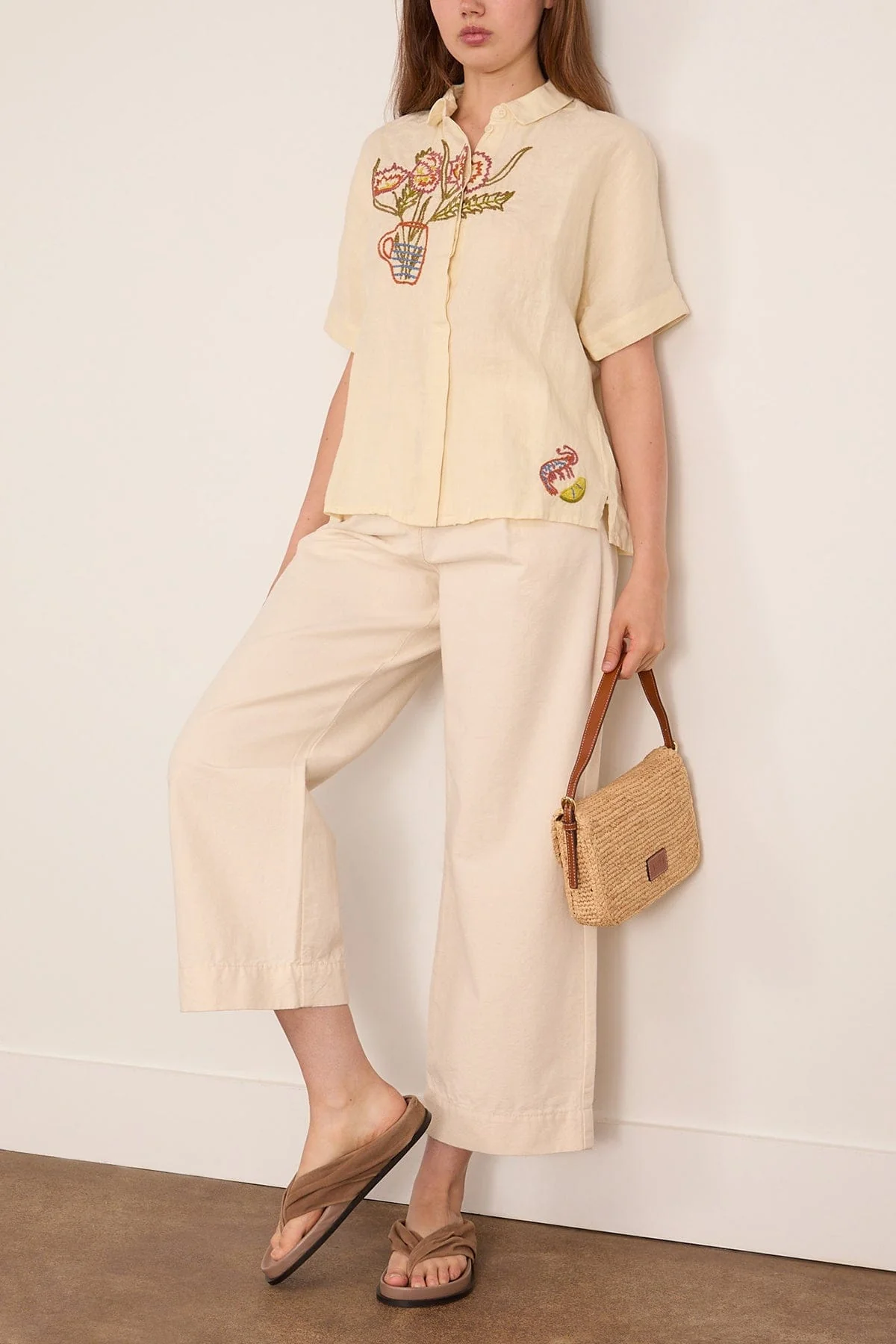 Embroidered Al Fresco Linen Shirt in Lemon Posset - Image 2