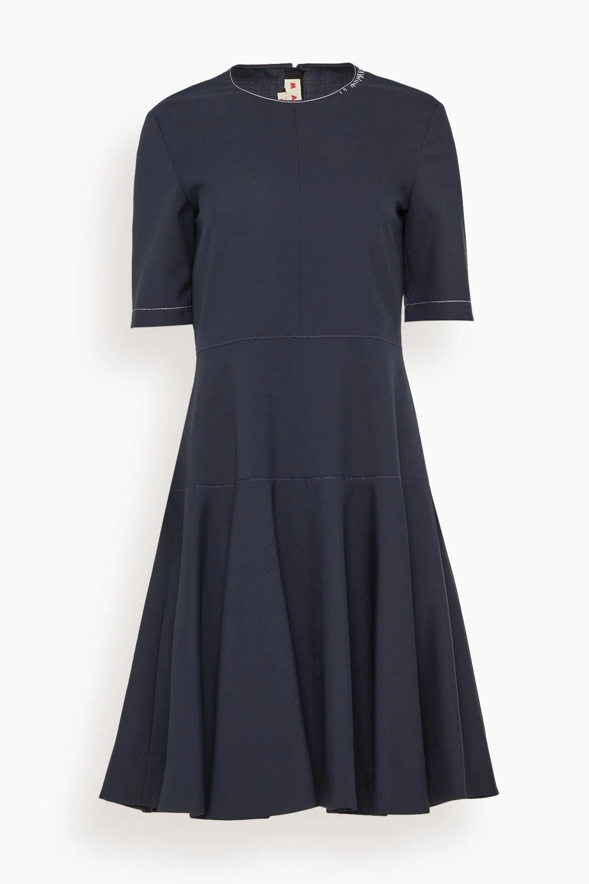 Embroidered Short Sleeve Midi Dress in Blue/Black