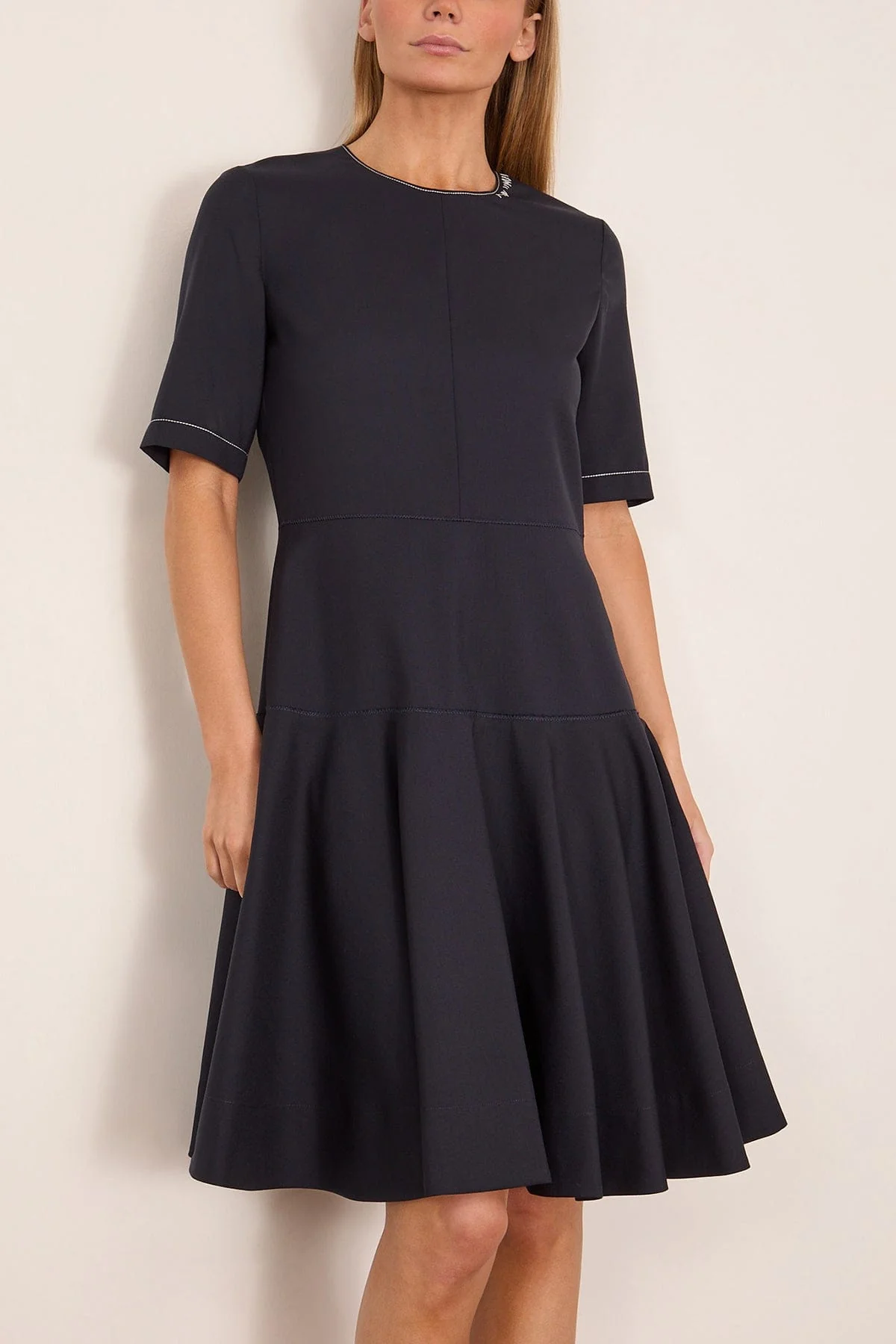 Embroidered Short Sleeve Midi Dress in Blue/Black - Image 3