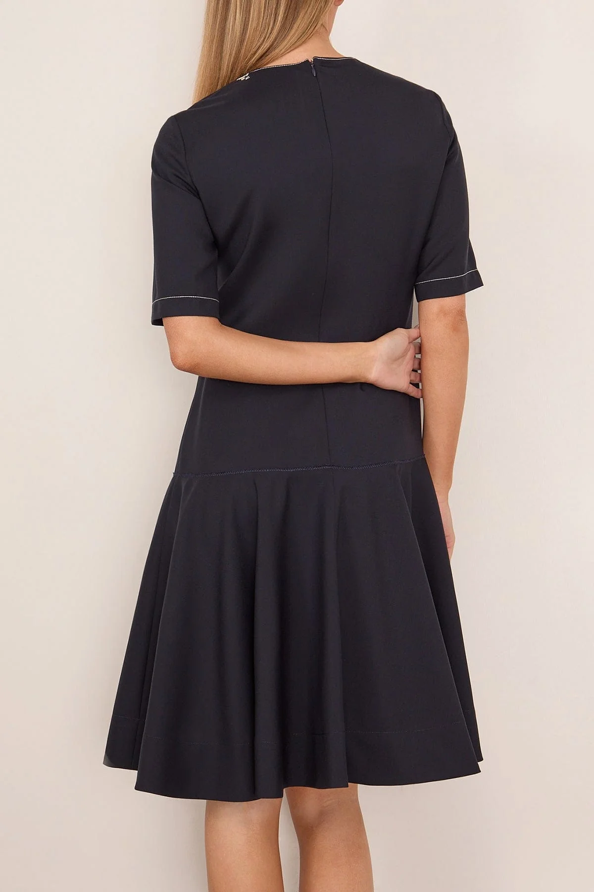 Embroidered Short Sleeve Midi Dress in Blue/Black - Image 4