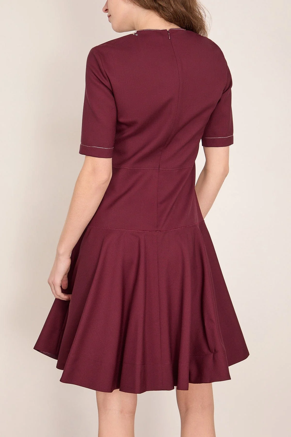 Embroidered Short Sleeve Midi Dress in Dark Burgundy - Image 4