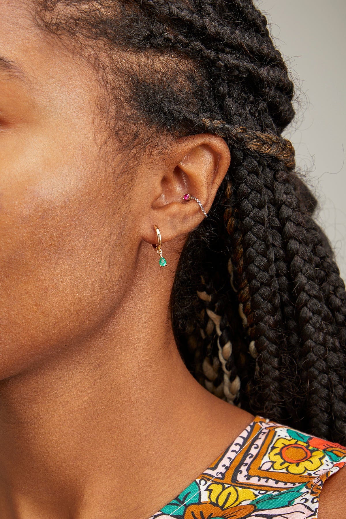 Emerald Drop Huggies in 14k Yellow Gold - Image 2