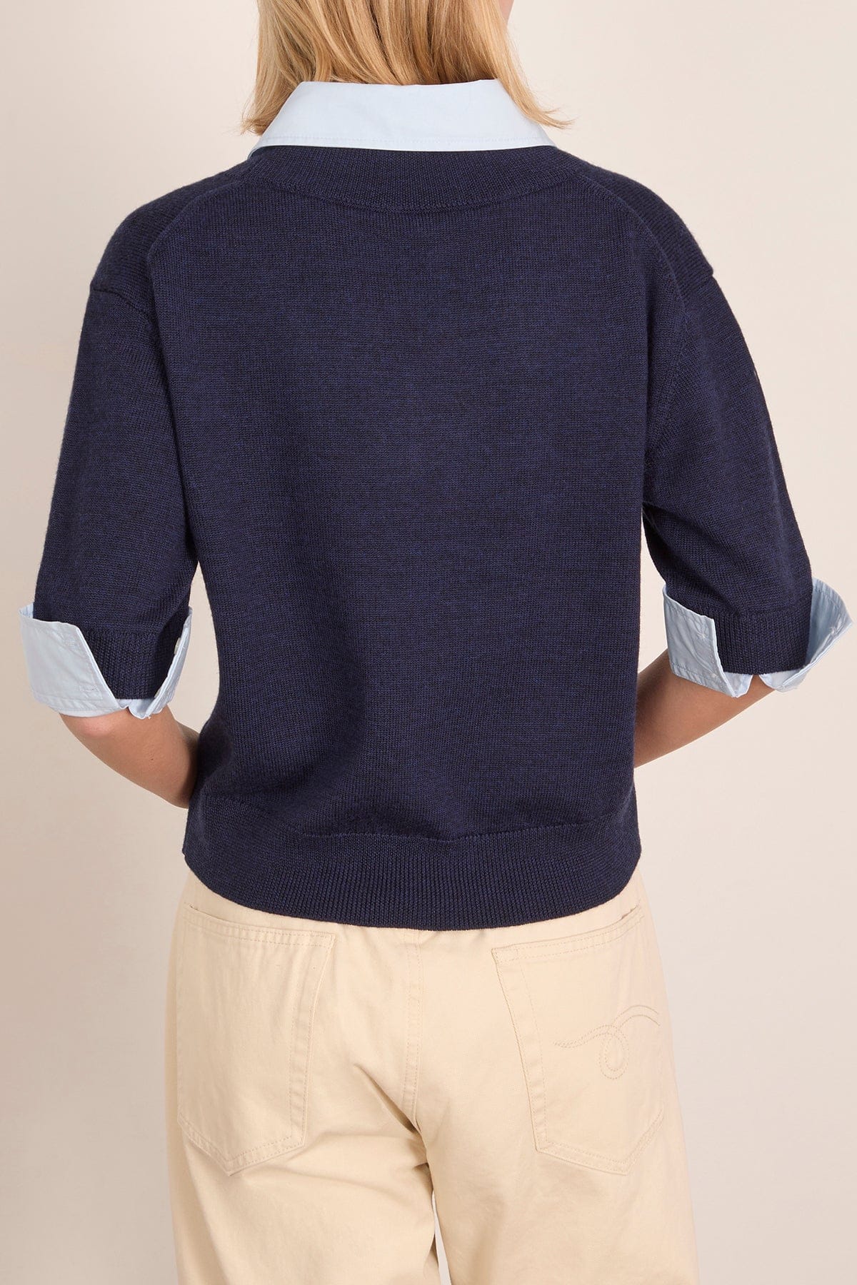 Esme Sweater Combo Top in Maritime Blue Melange/Oxford - Image 4