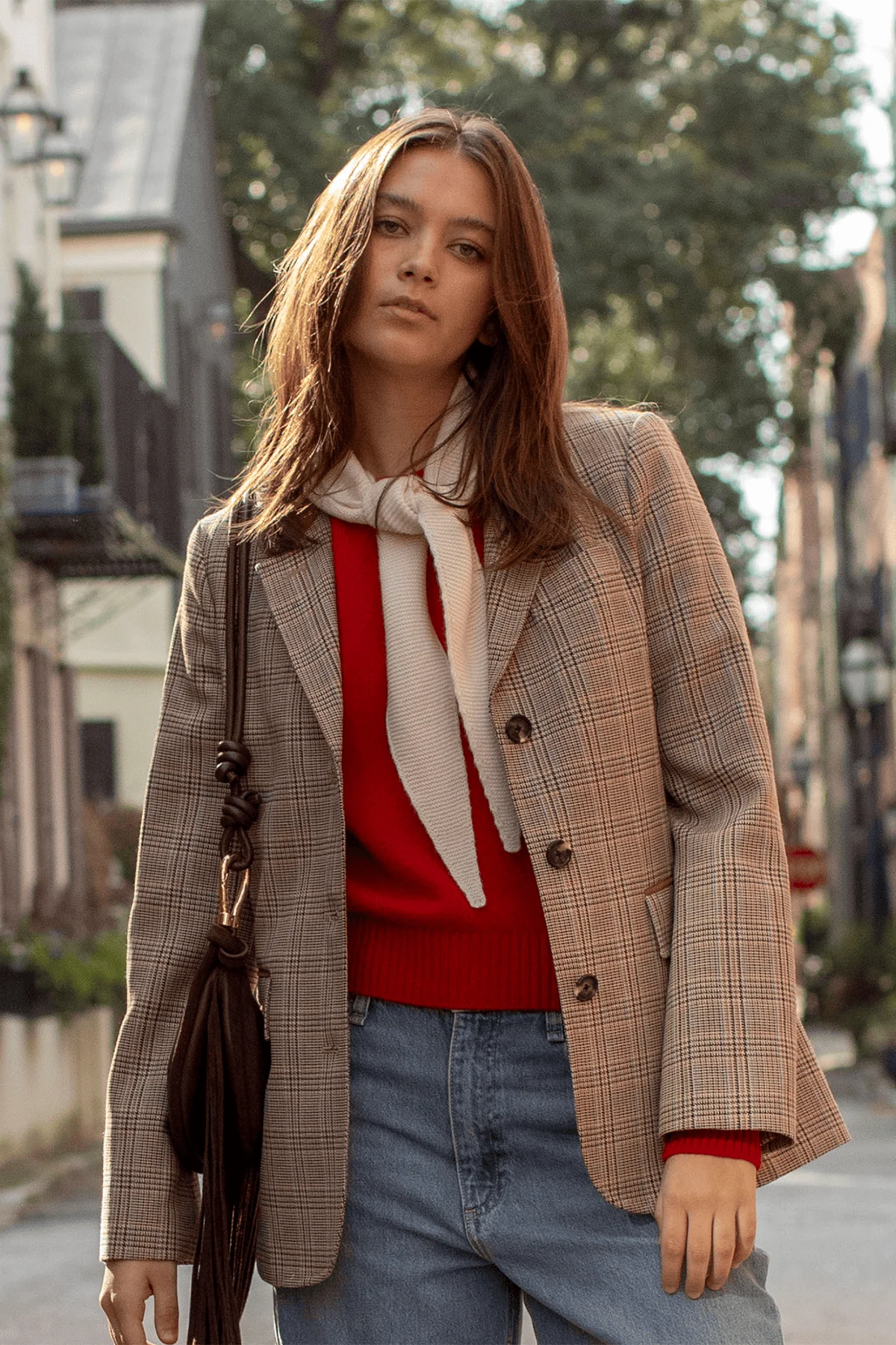 Evia Plaid Blazer in Tan Multi - Image 6