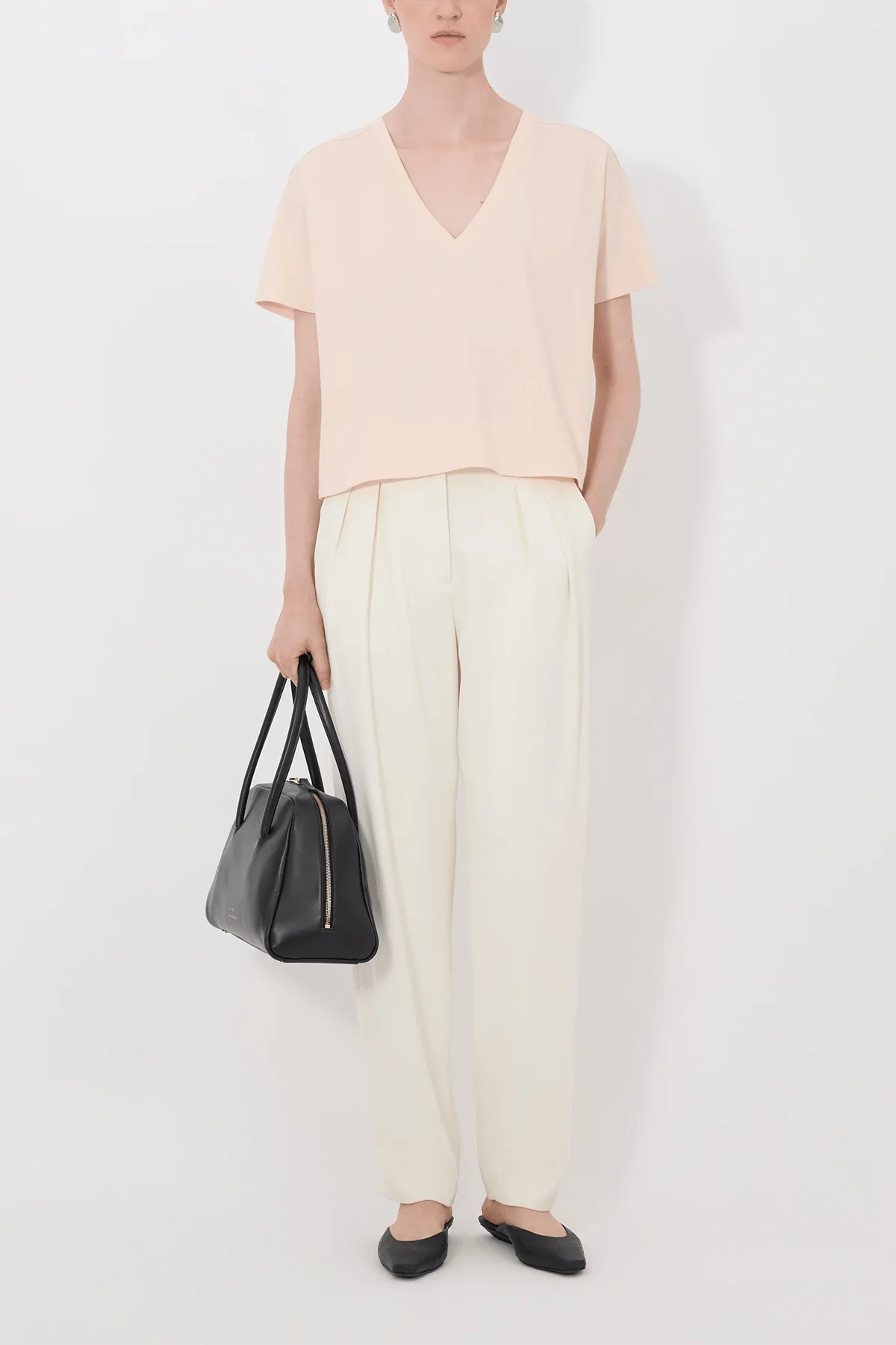 Faaa V Neck T-Shirt in Cream Rose - Image 2
