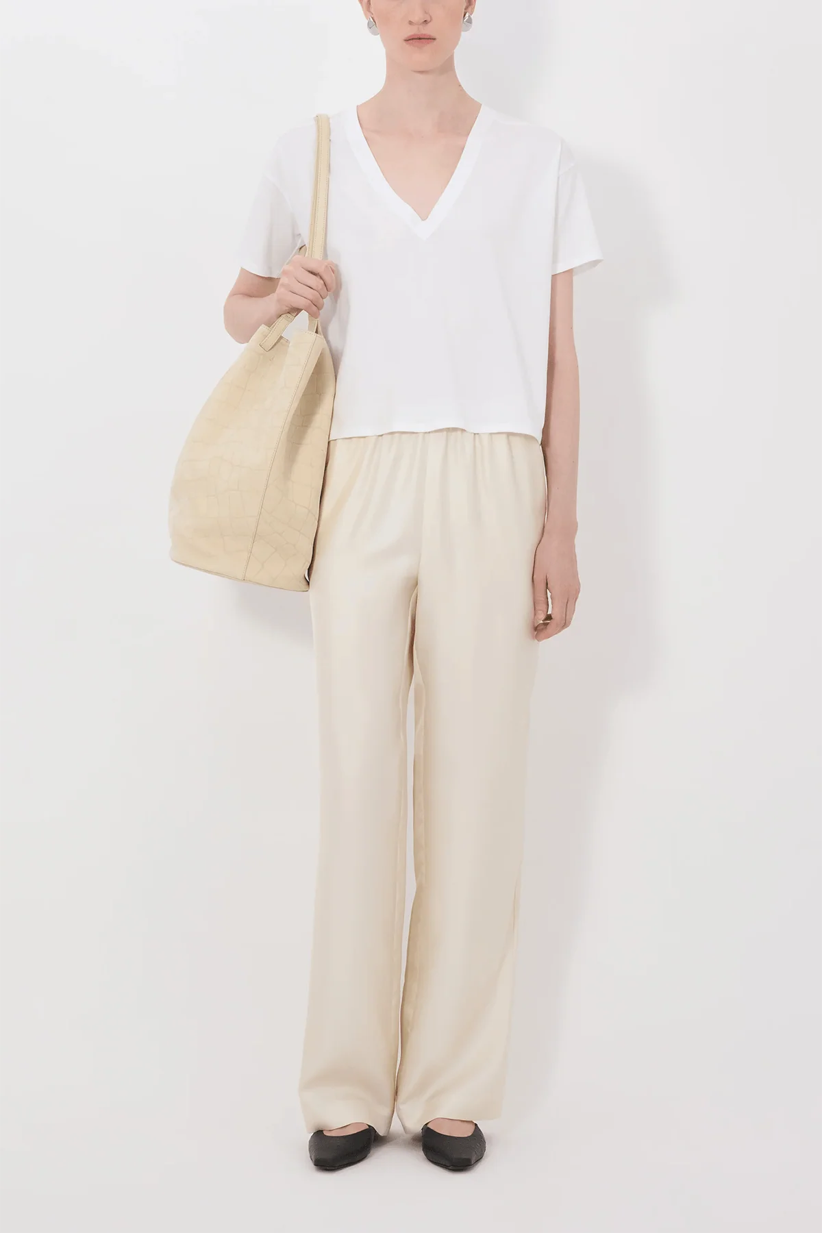 Faaa V Neck T-Shirt in White - Image 2