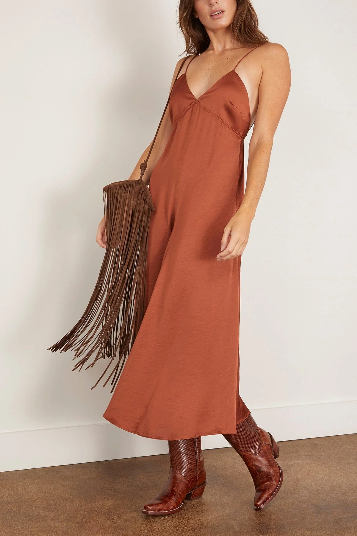 Fallon Open Back Slip Dress in Rust - Image 2