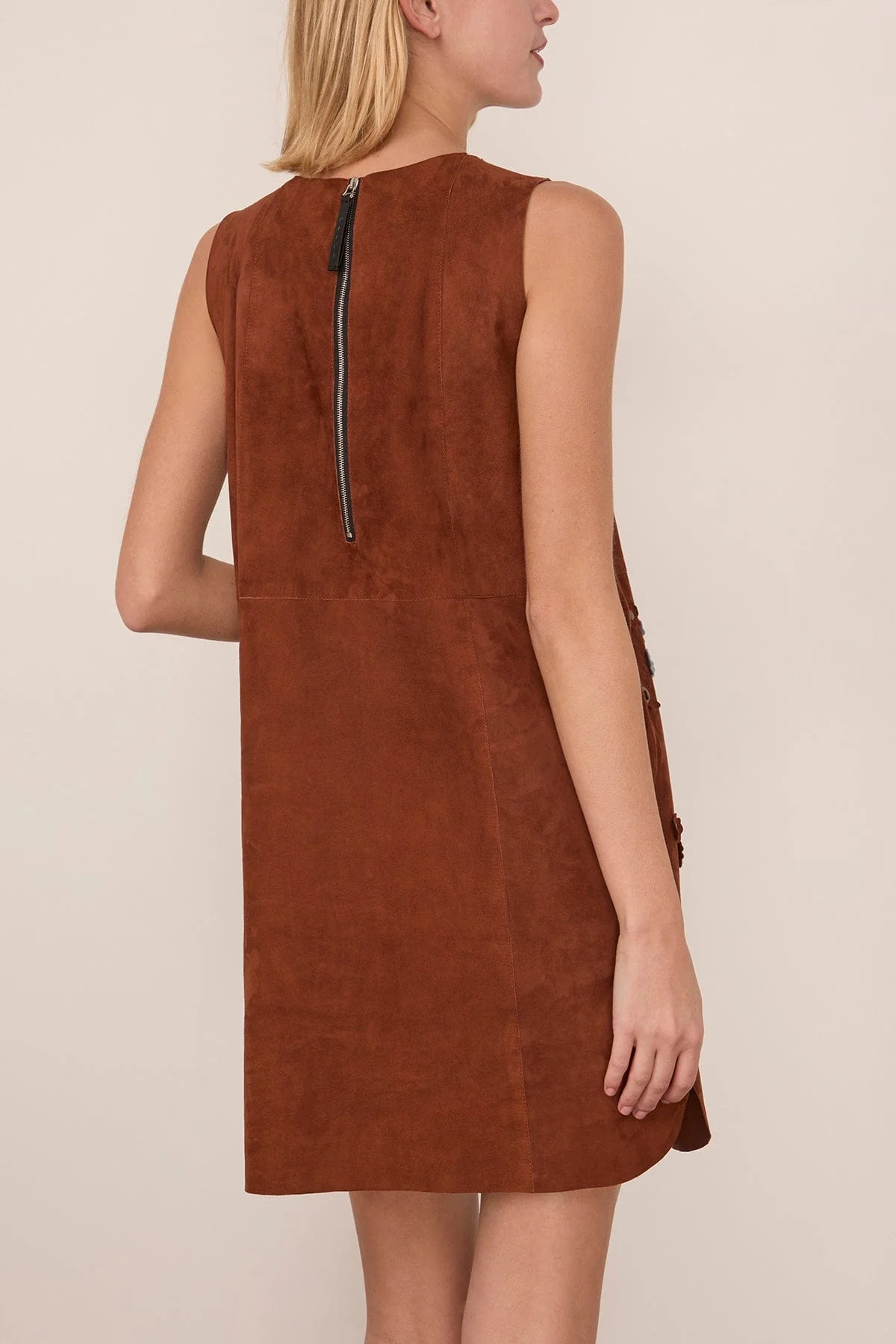 Floral Embroidered Suede Dress in Tobacco - Image 4