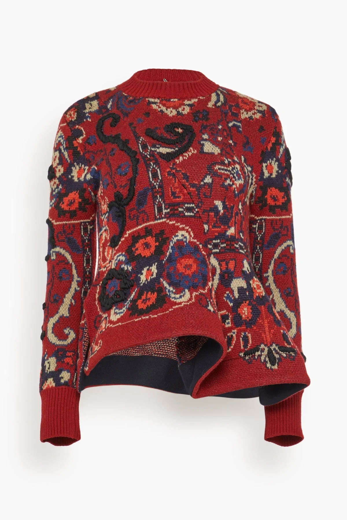 Floral Jacquard Knit Pullover in Bordeaux