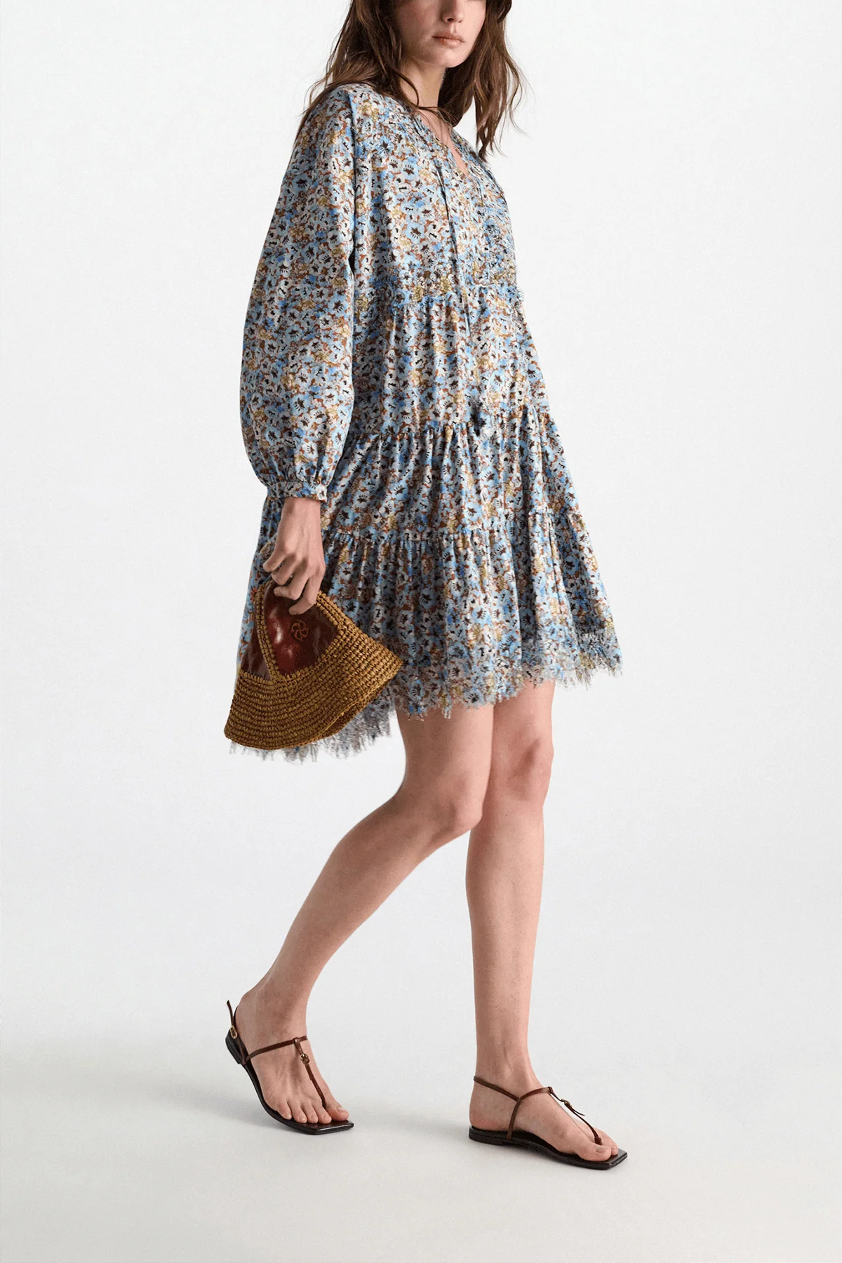 Floral Volumes Dress in Mini Boho Flower Blue - Image 2