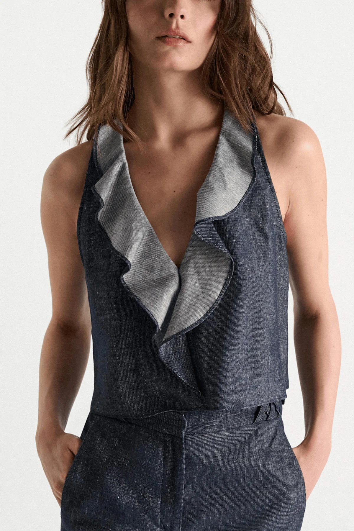 Fluid Denim Top in Denim Blue - Image 3