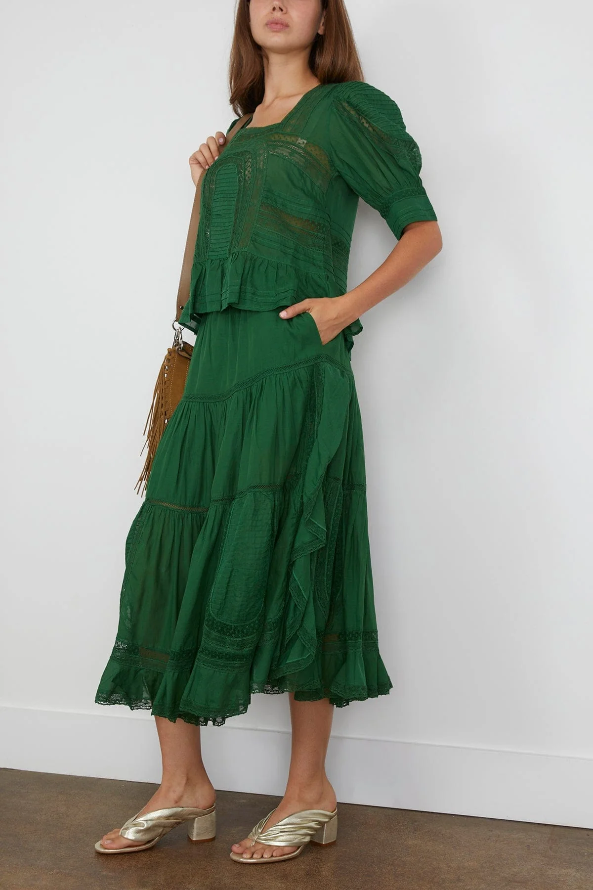 Franca Lace Midi Skirt in Green - Image 2