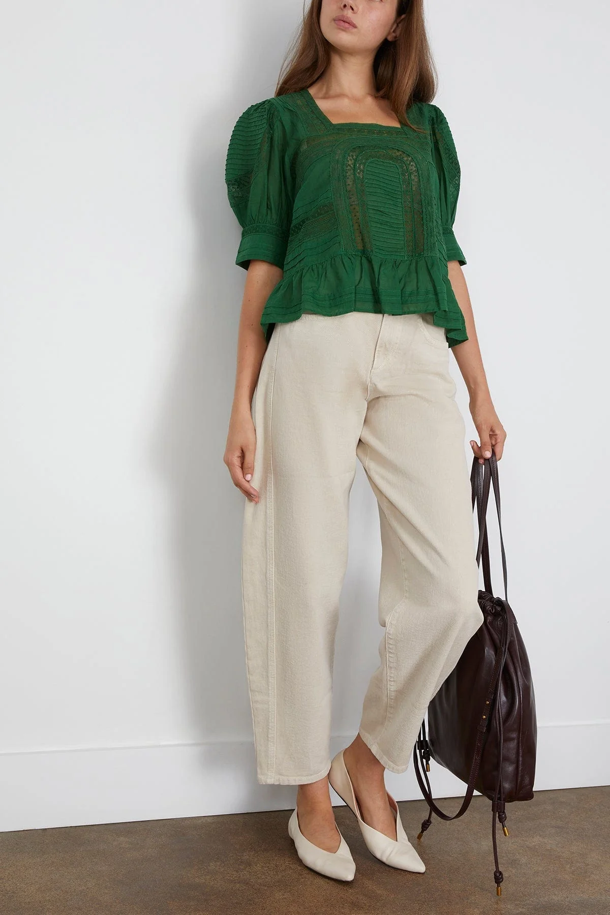 Franca Lace Short Sleeve Top in Green - Image 2
