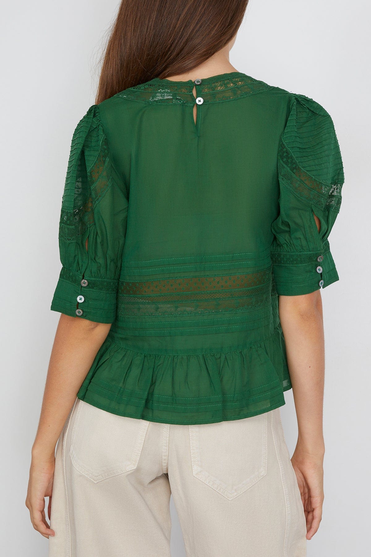 Franca Lace Short Sleeve Top in Green - Image 4