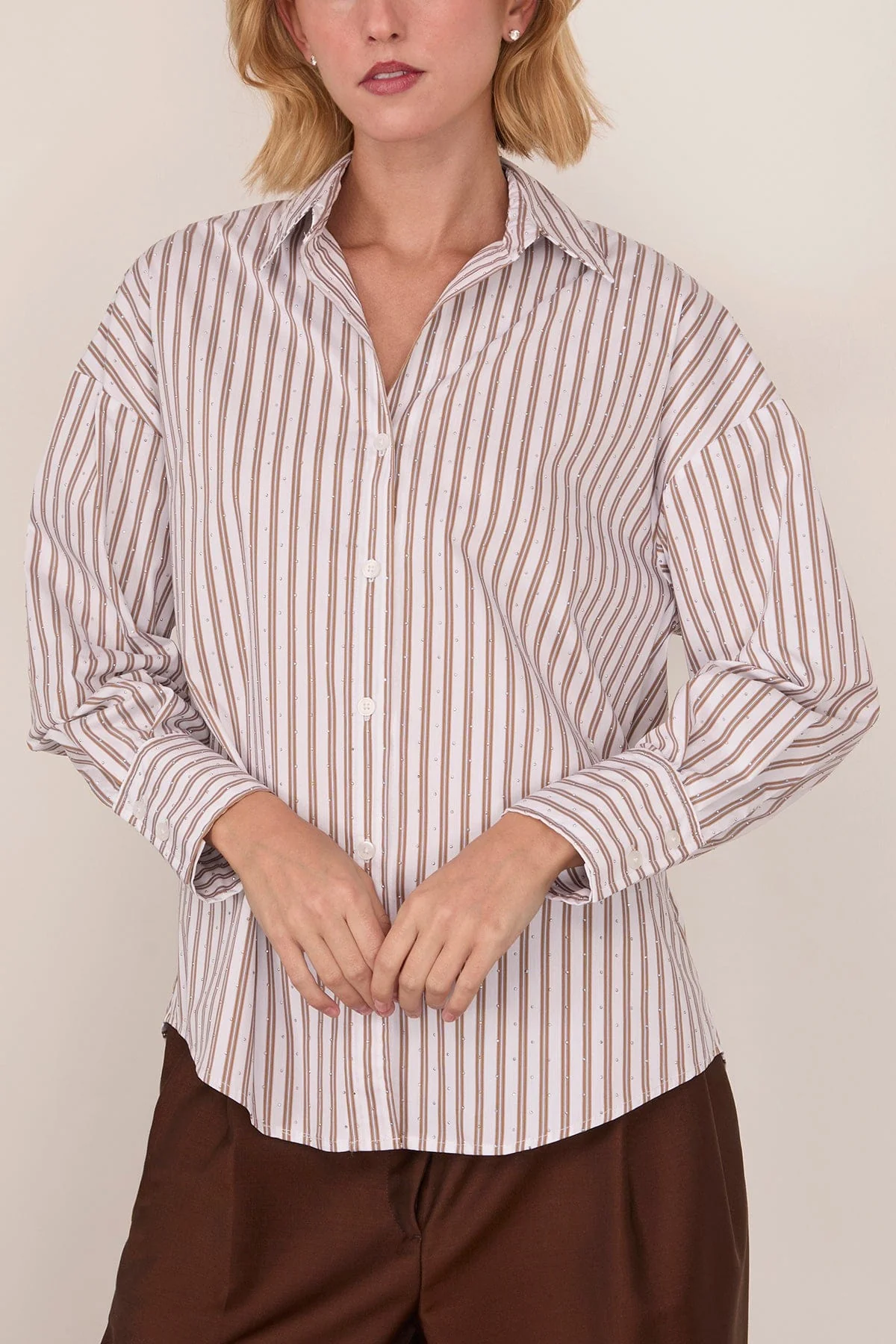 Frankie Rhinestud Shirt in Walnut/White - Image 3