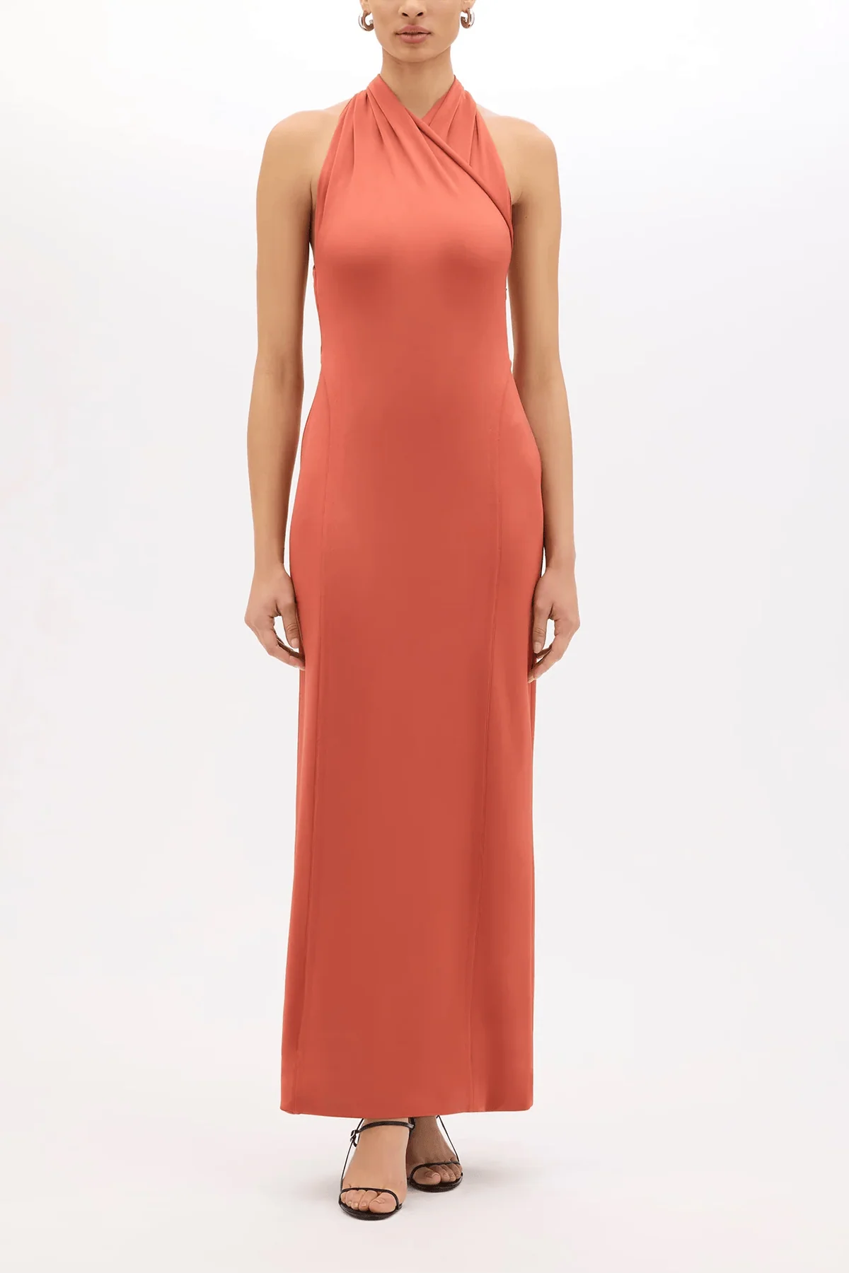 Gathered Halter Dress in Persimmon - Image 2