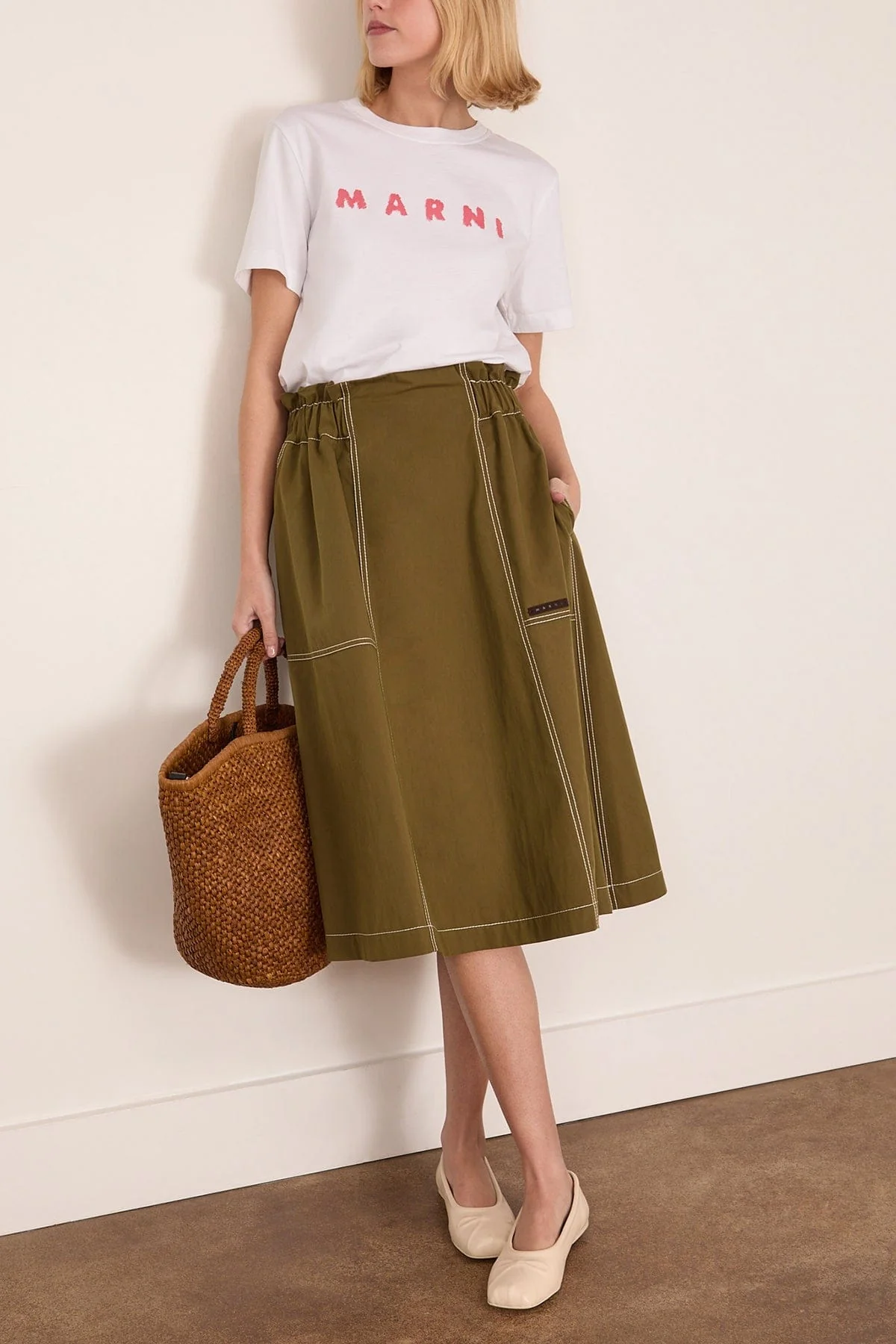 Gathered Waist Midi Skirt in Musk - Image 2