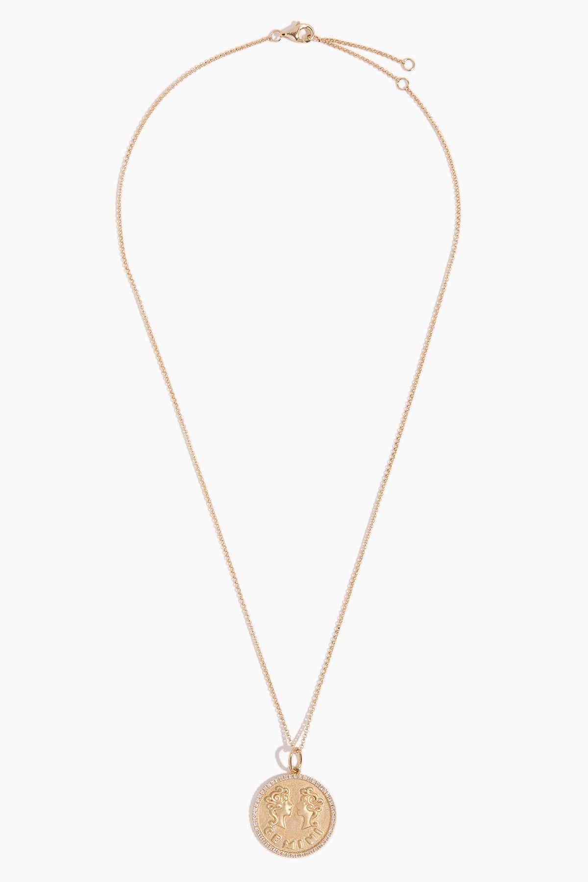 Gemini Zodiac Necklace with Diamonds in 14k Yellow Gold - Image 2