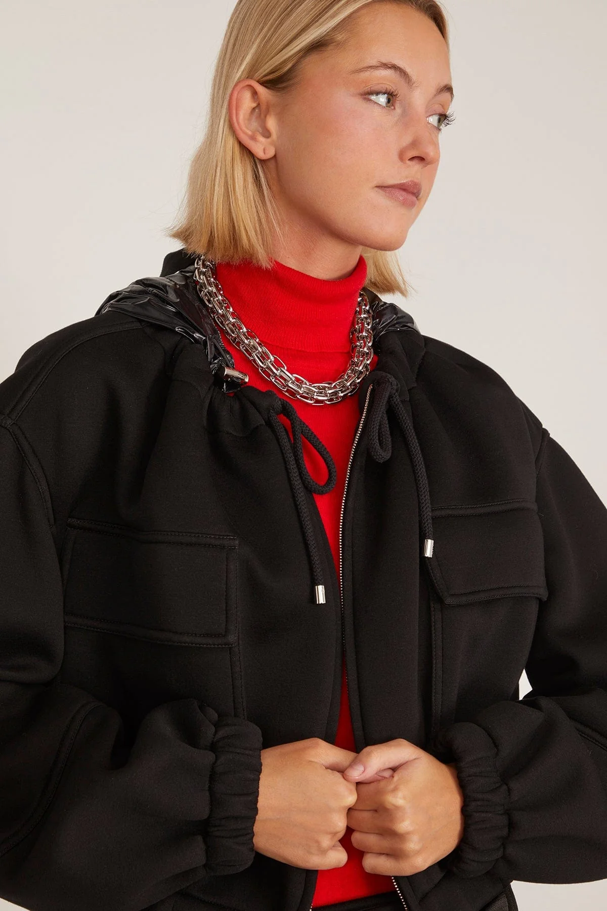 Grid Chain Necklace with Rib in Nikel Lucido - Image 2