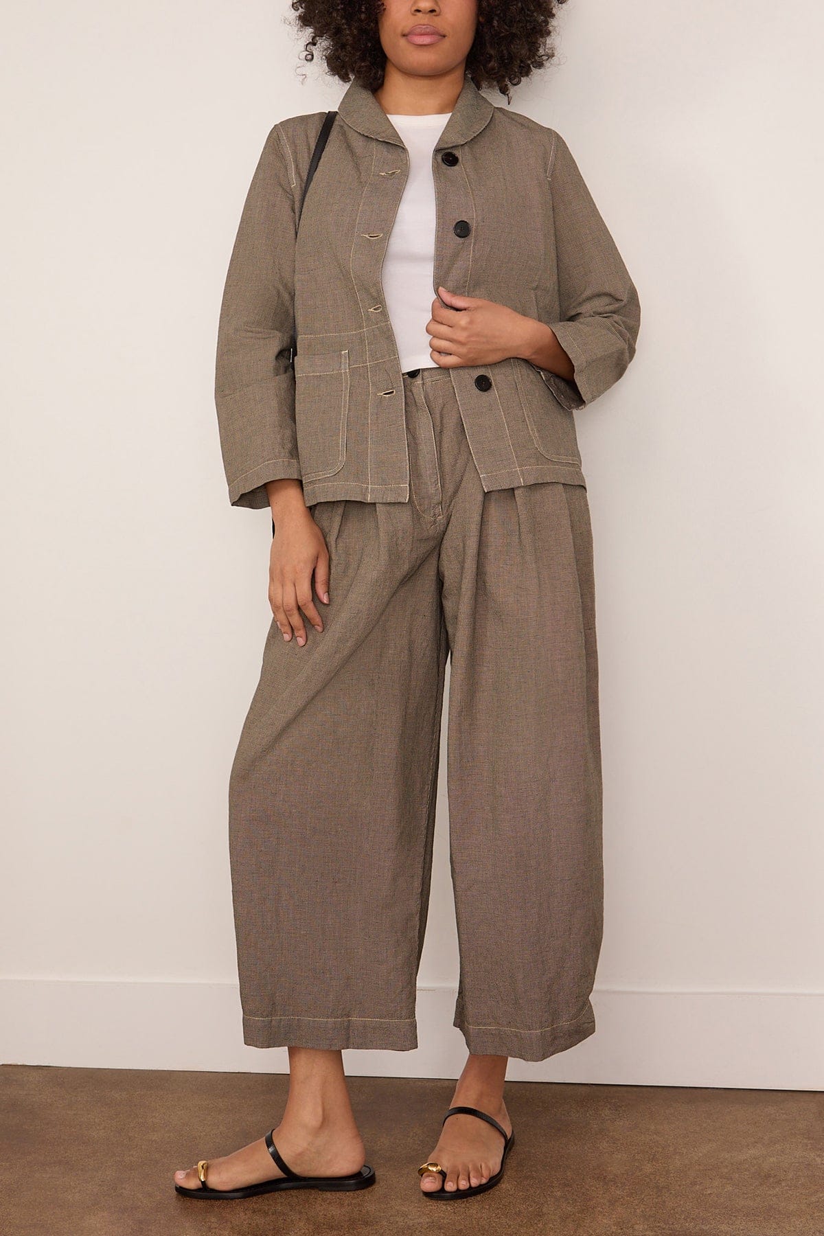 Hal Micro Houndstooth Cotton Linen Workwear Jacket in Vintage White/Black - Image 2