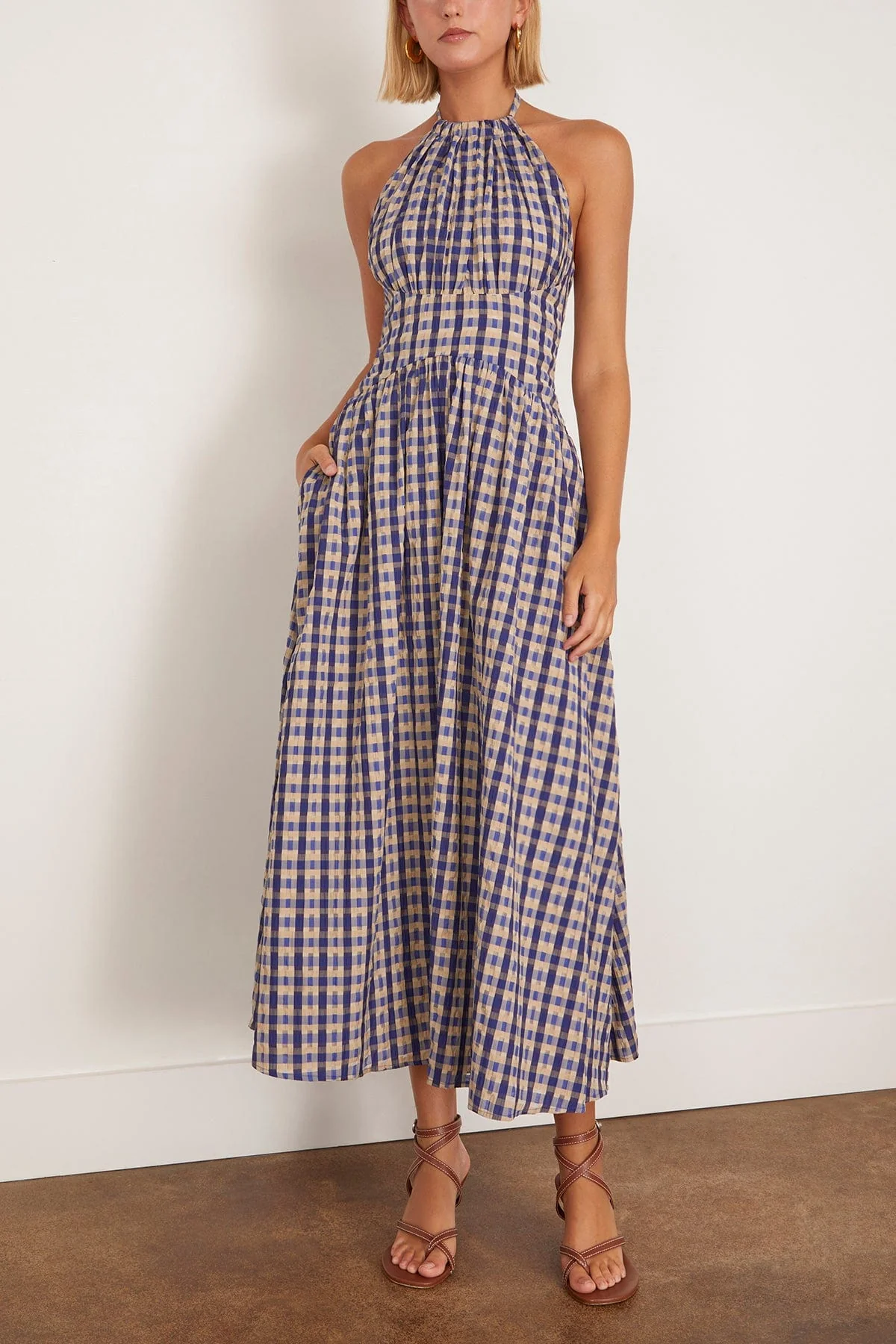 Halter in the Name of Love Dress in Navy Check - Image 3